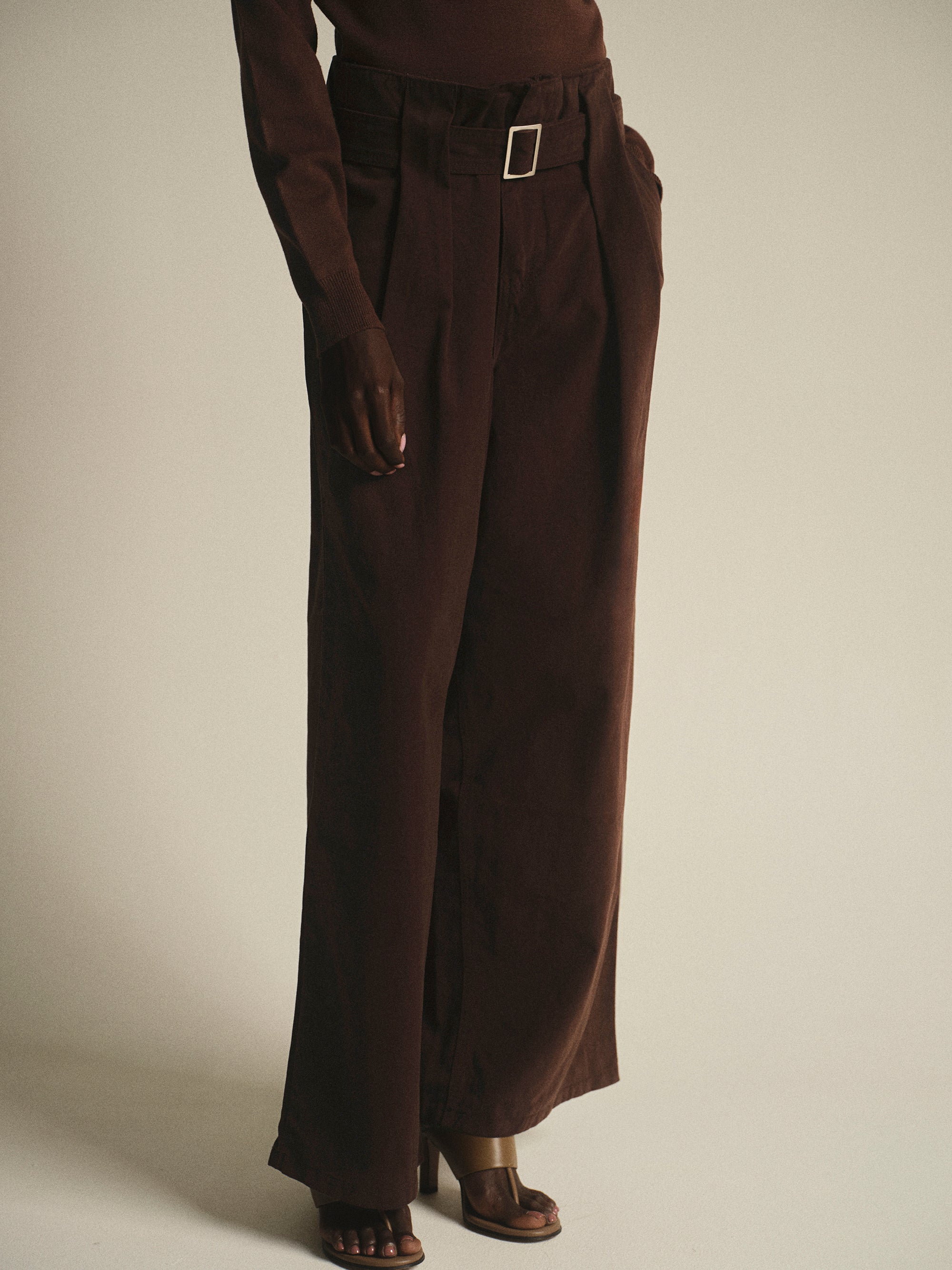 Belted Wide Pants, Brown