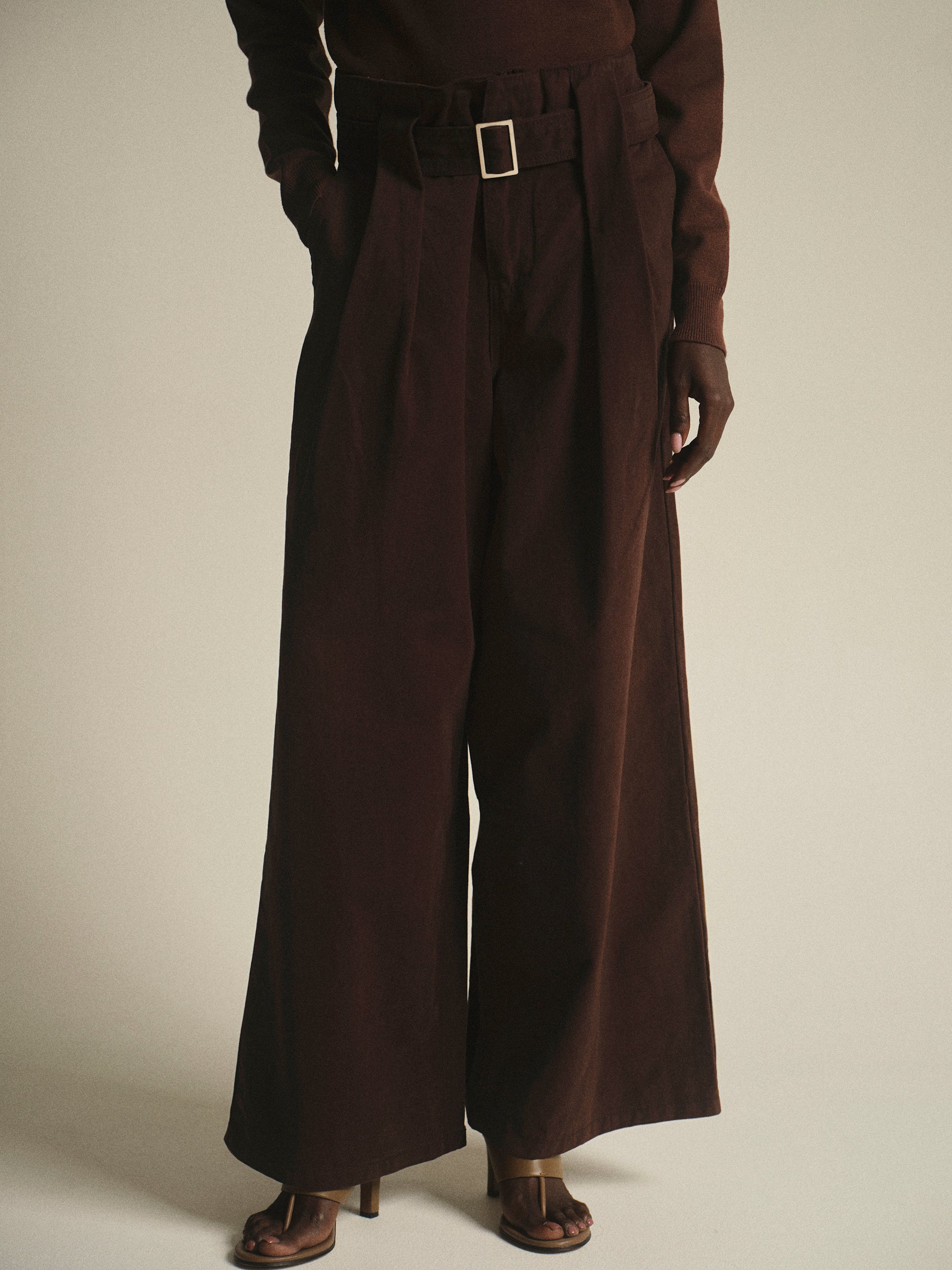Belted Wide Pants, Brown