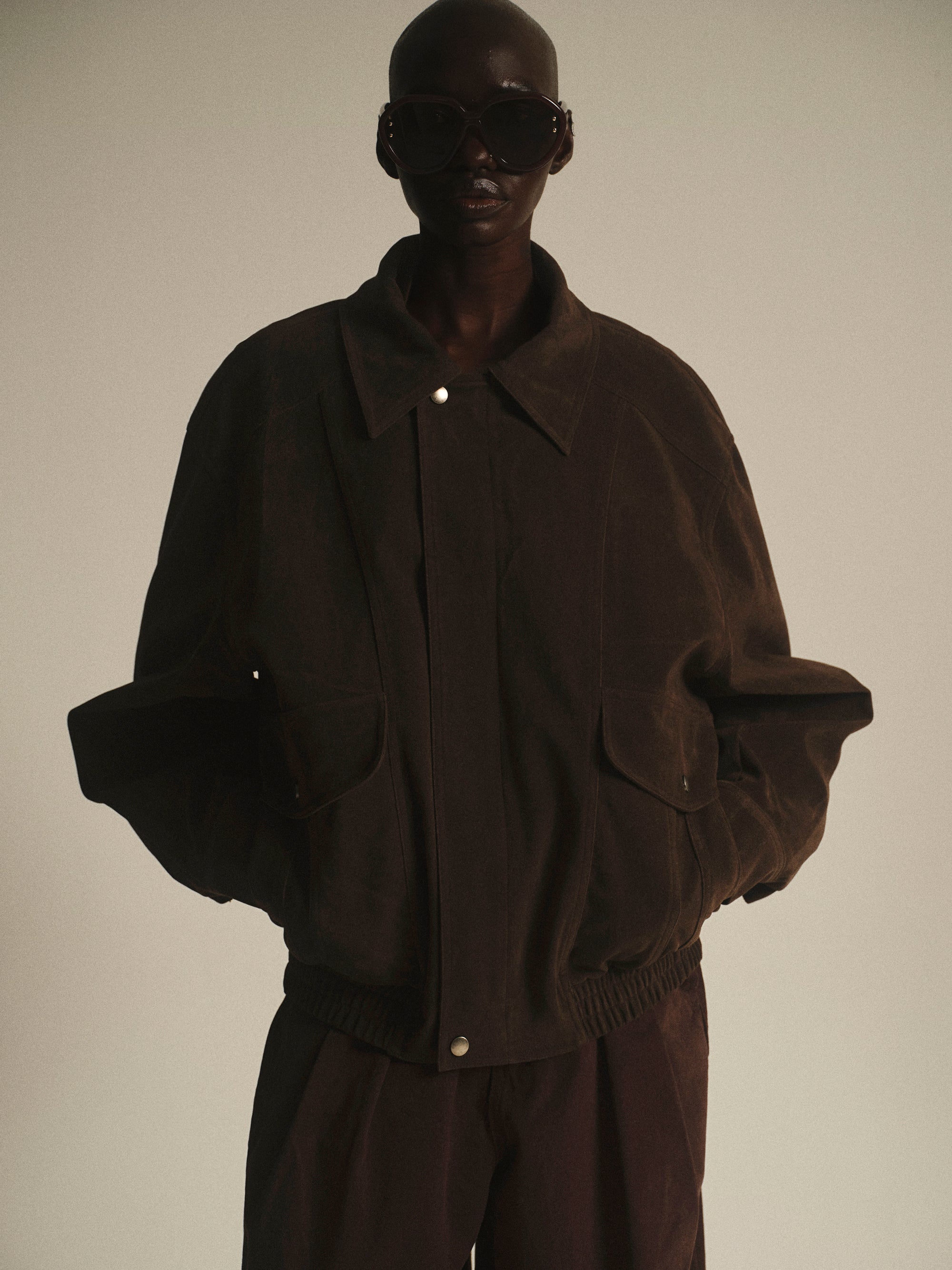 Suede Effect Bomber Jacket, Brown