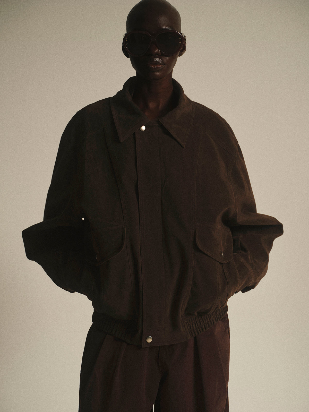 Suede Effect Bomber Jacket, Brown