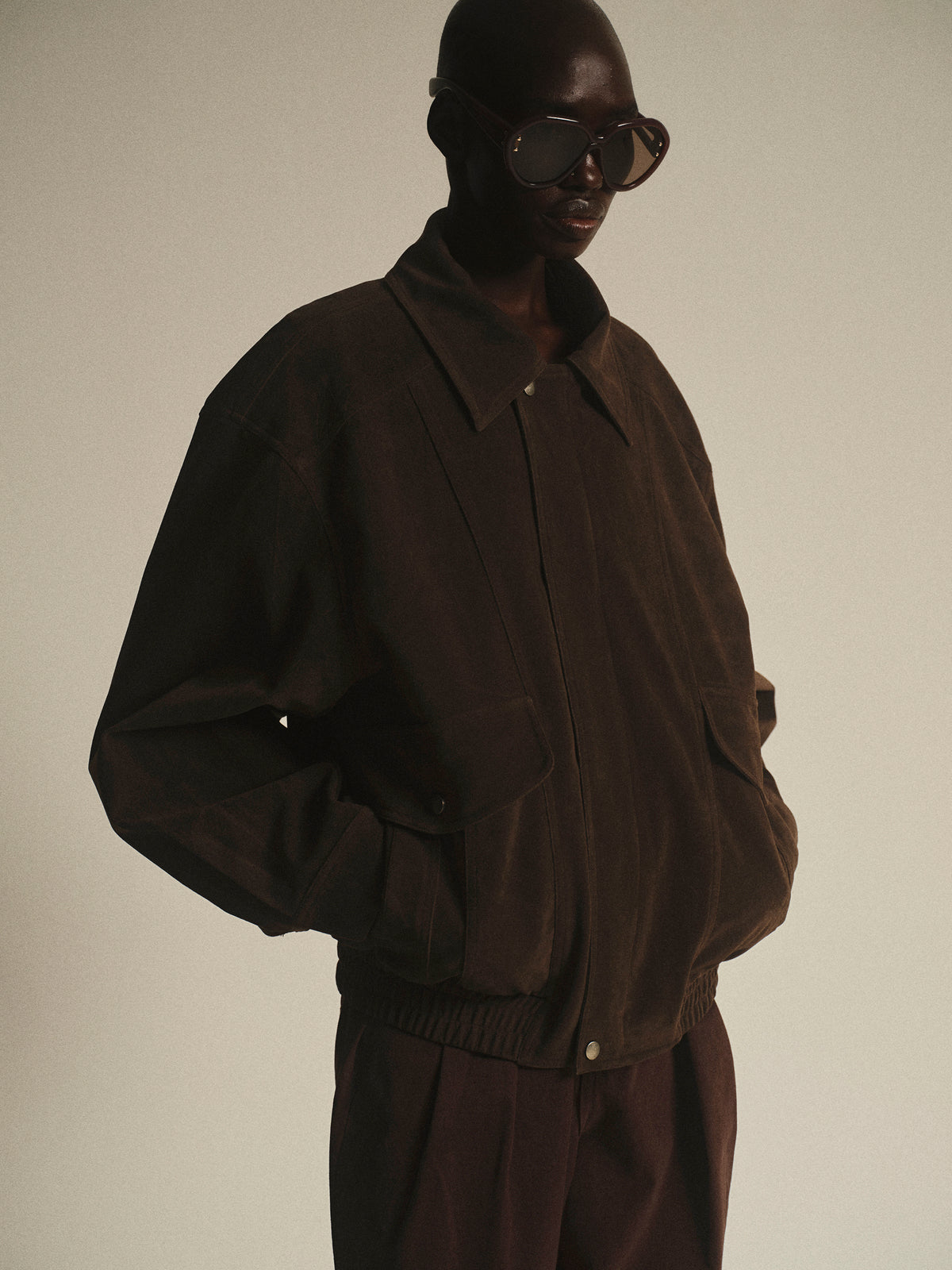 Suede Effect Bomber Jacket, Brown