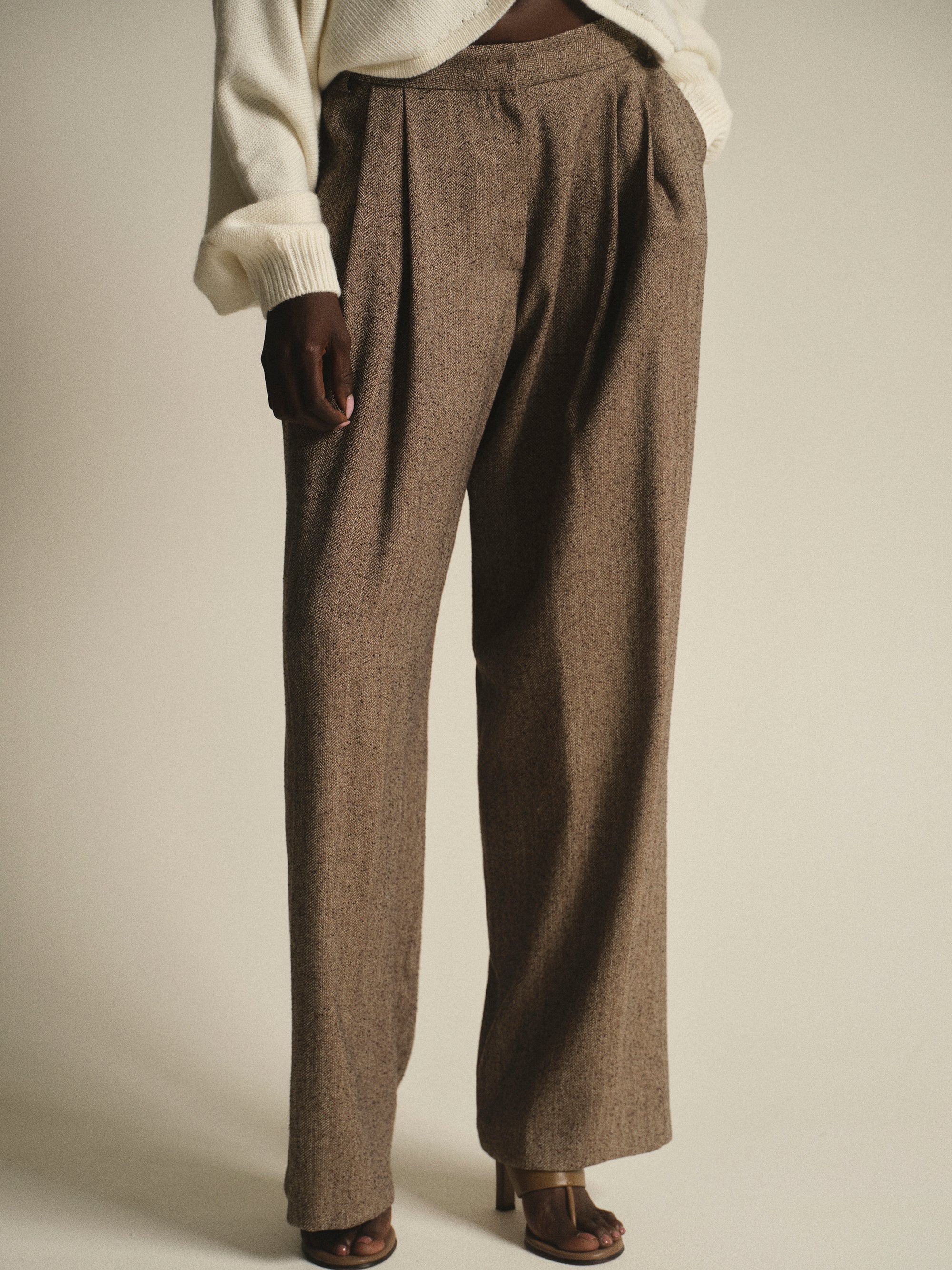 Pleated Trousers, Beige Melange