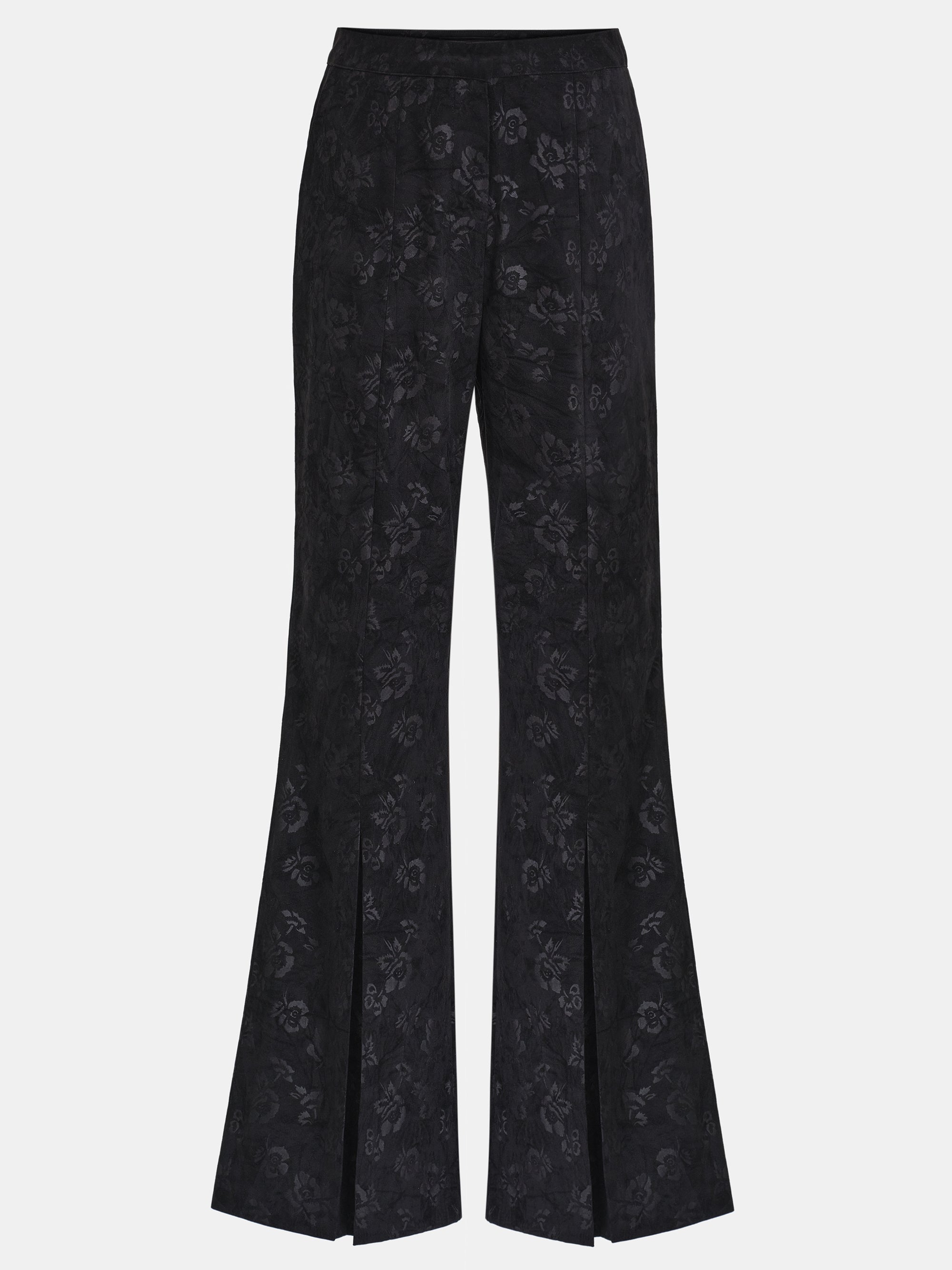 Floral-Print Velvet Pants, Black