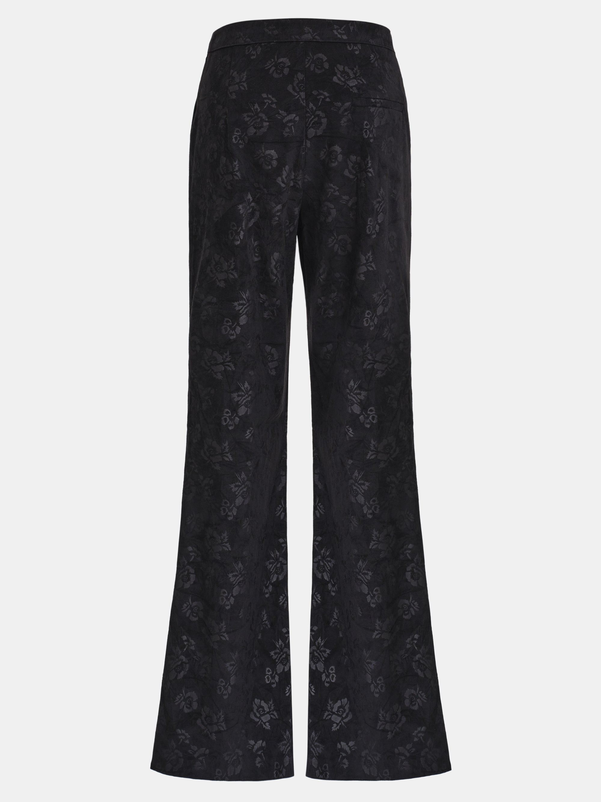 Floral-Print Velvet Pants, Black