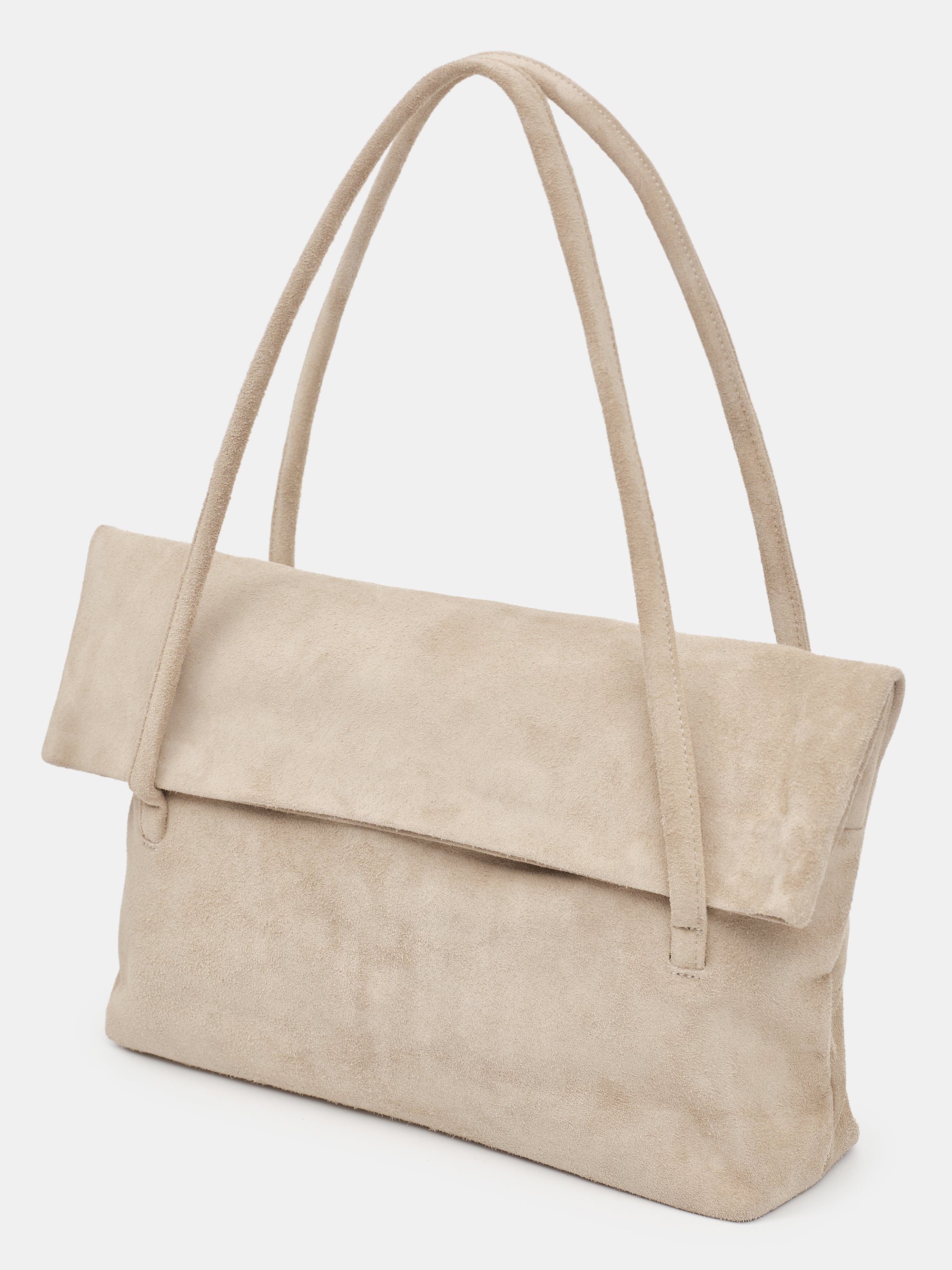 Envelope Suede Shoulder Bag, Nude