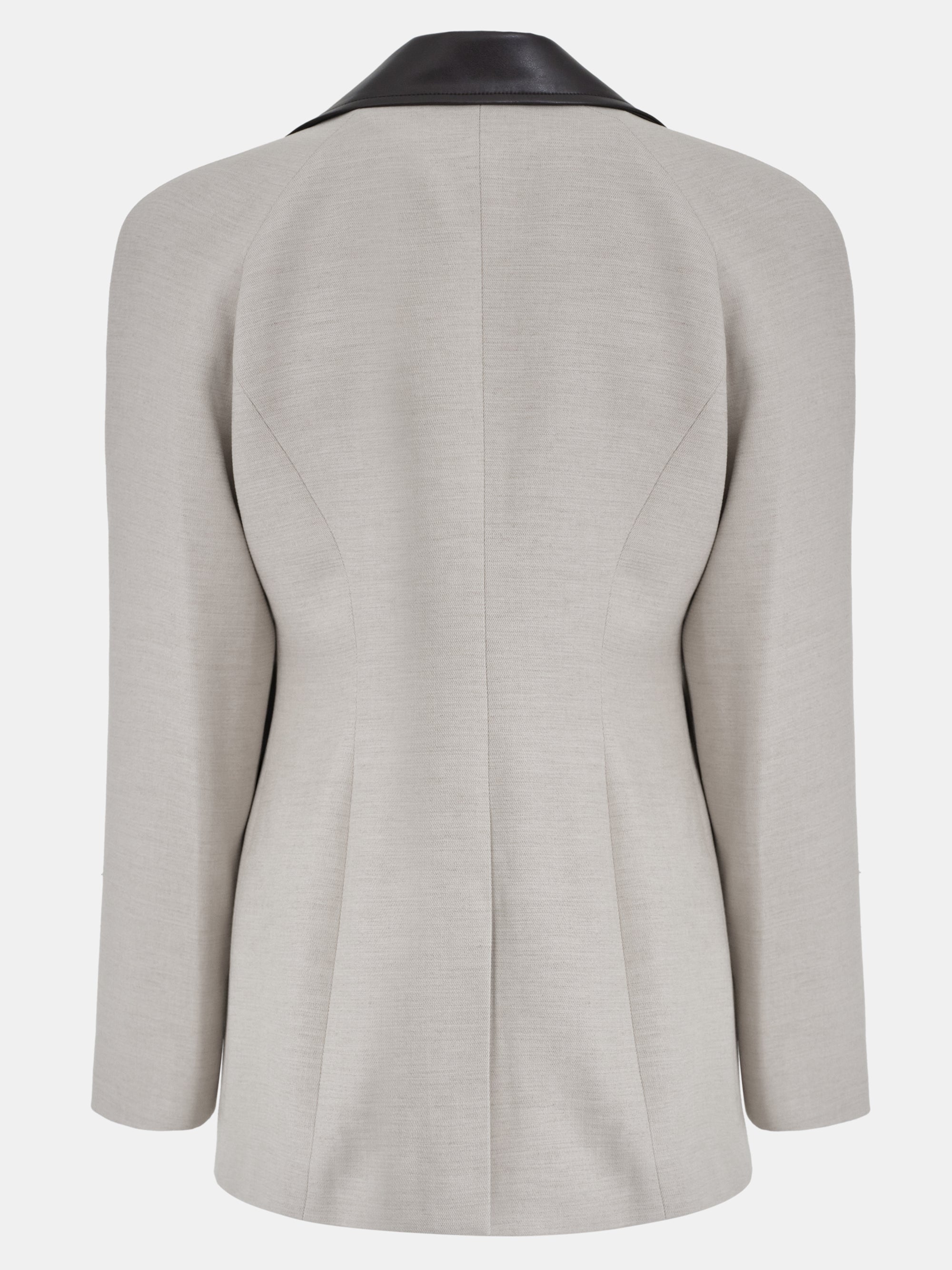 Faux-Leather Trim Blazer, Beige