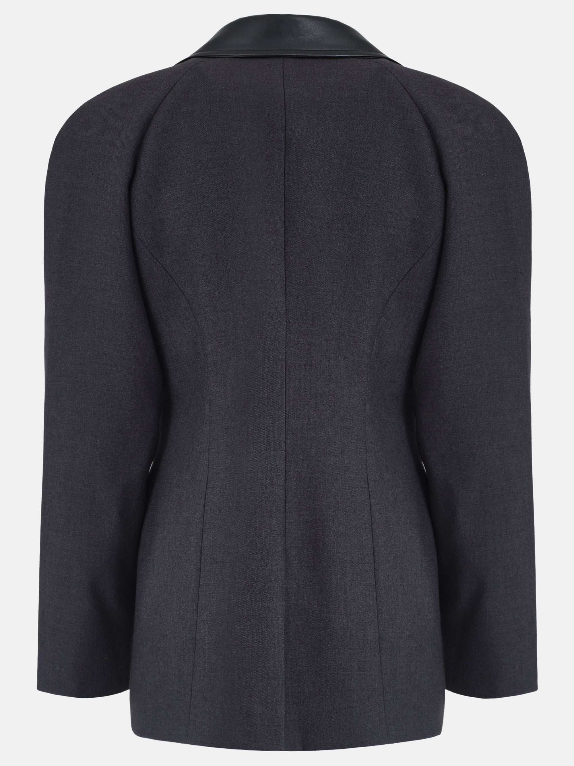 Faux-Leather Trim Blazer, Charcoal