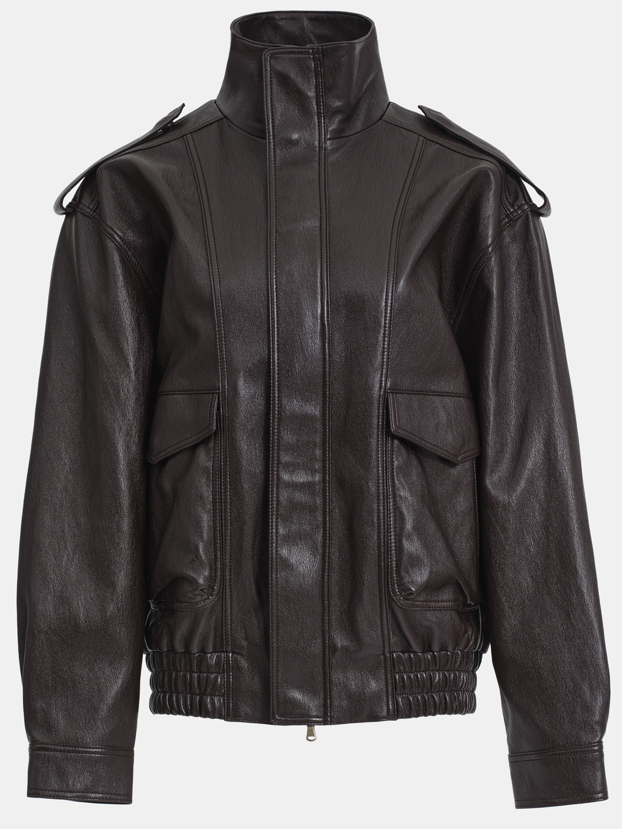 Faux-Leather Aviator Jacket, Brown
