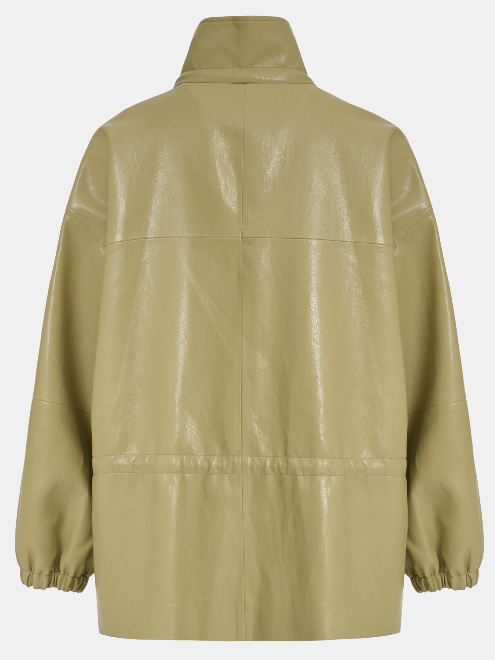 Faux-Leather Short Parka, Olive