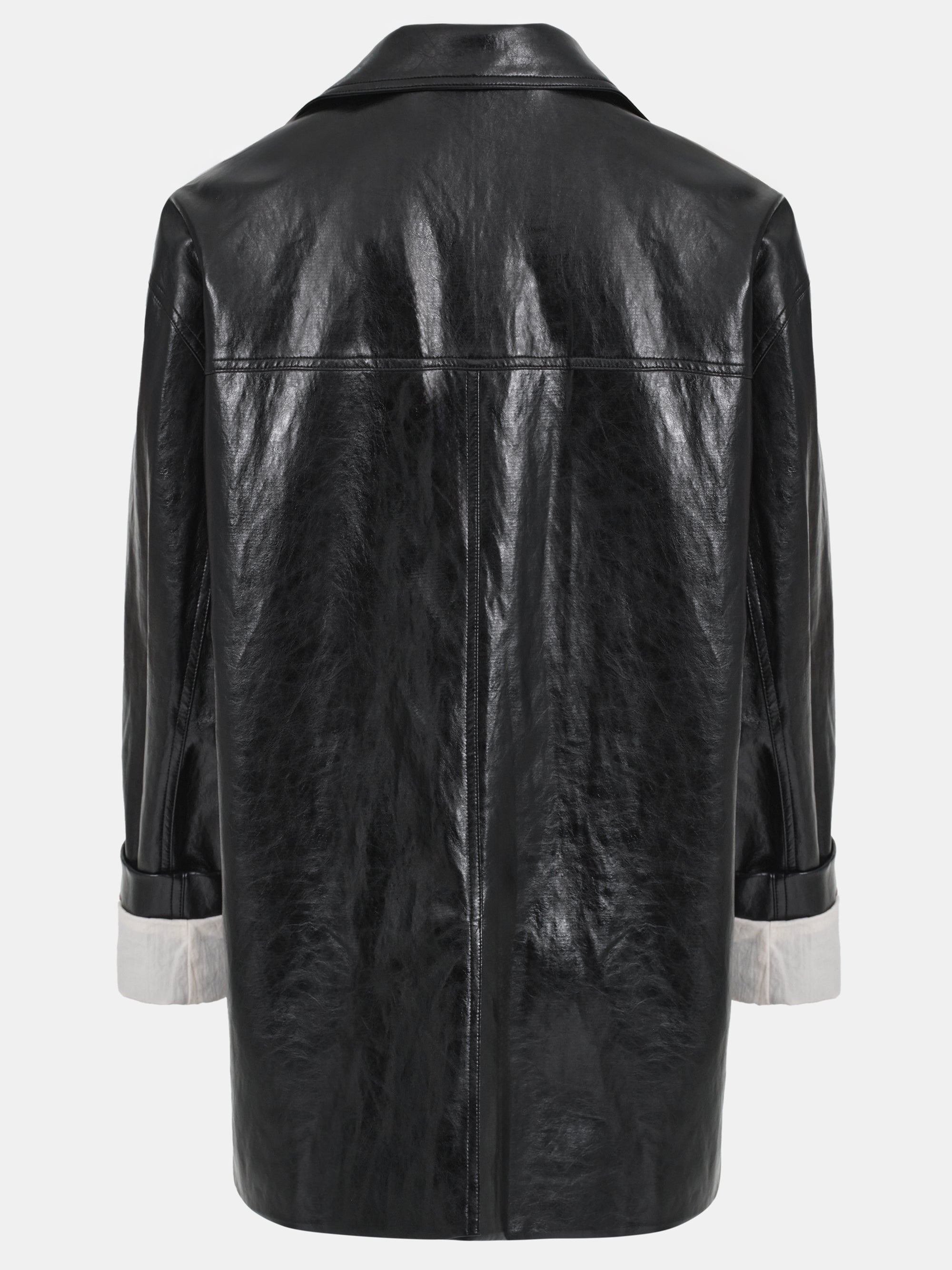 Tailored Faux-Leather Blazer, Black