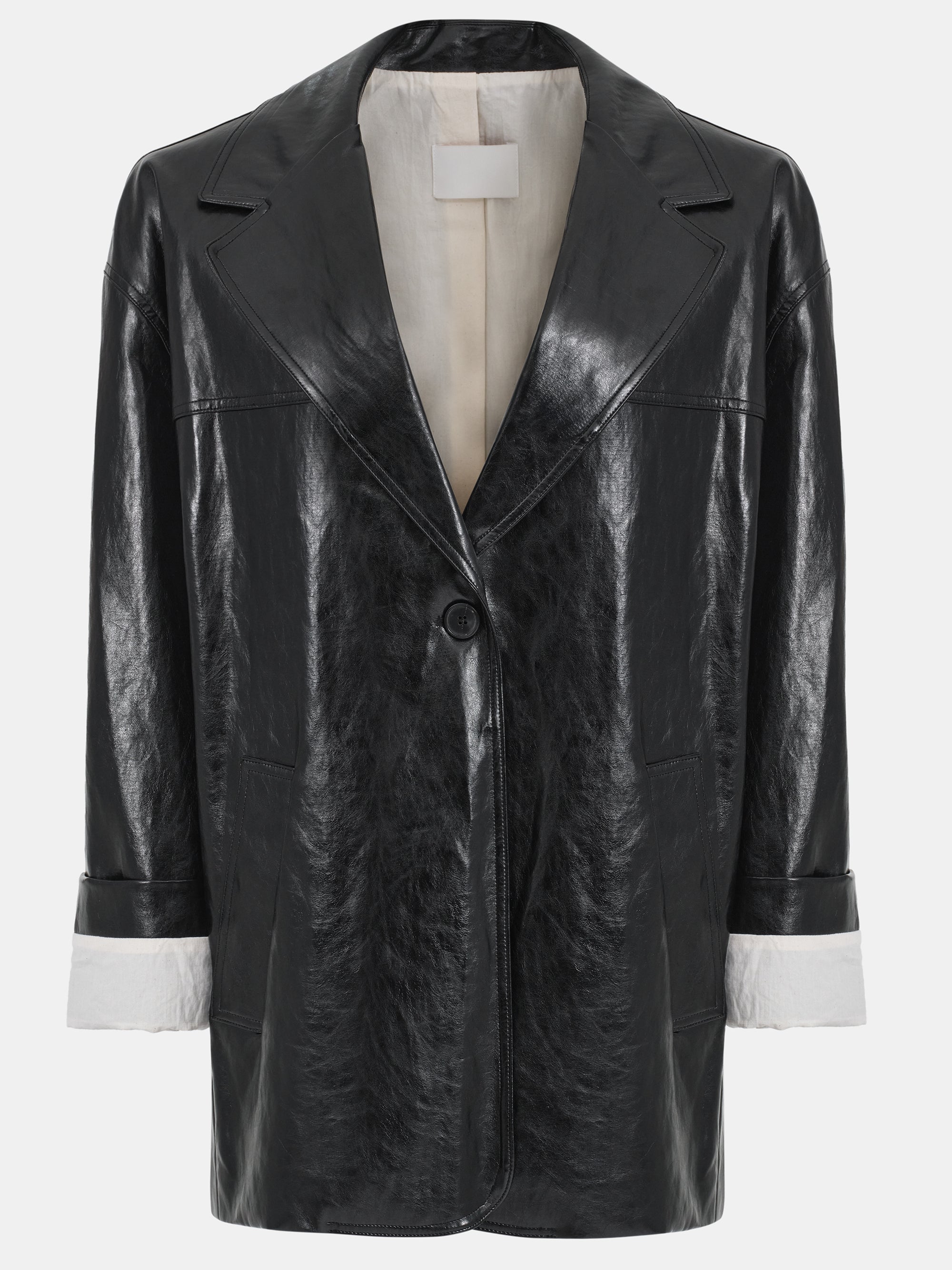 Tailored Faux-Leather Blazer, Black
