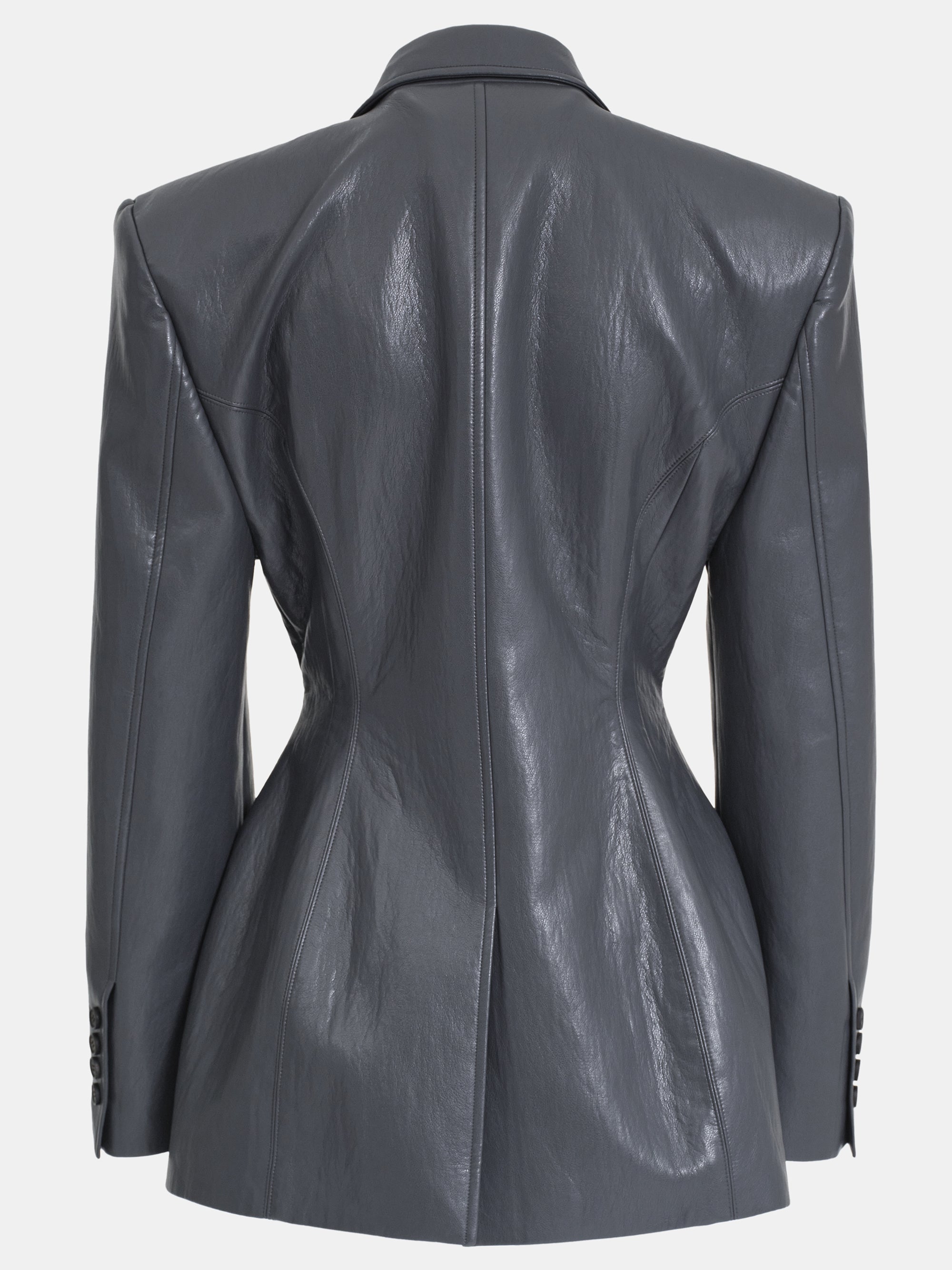 Cinched Faux-Leather Blazer, Graphite