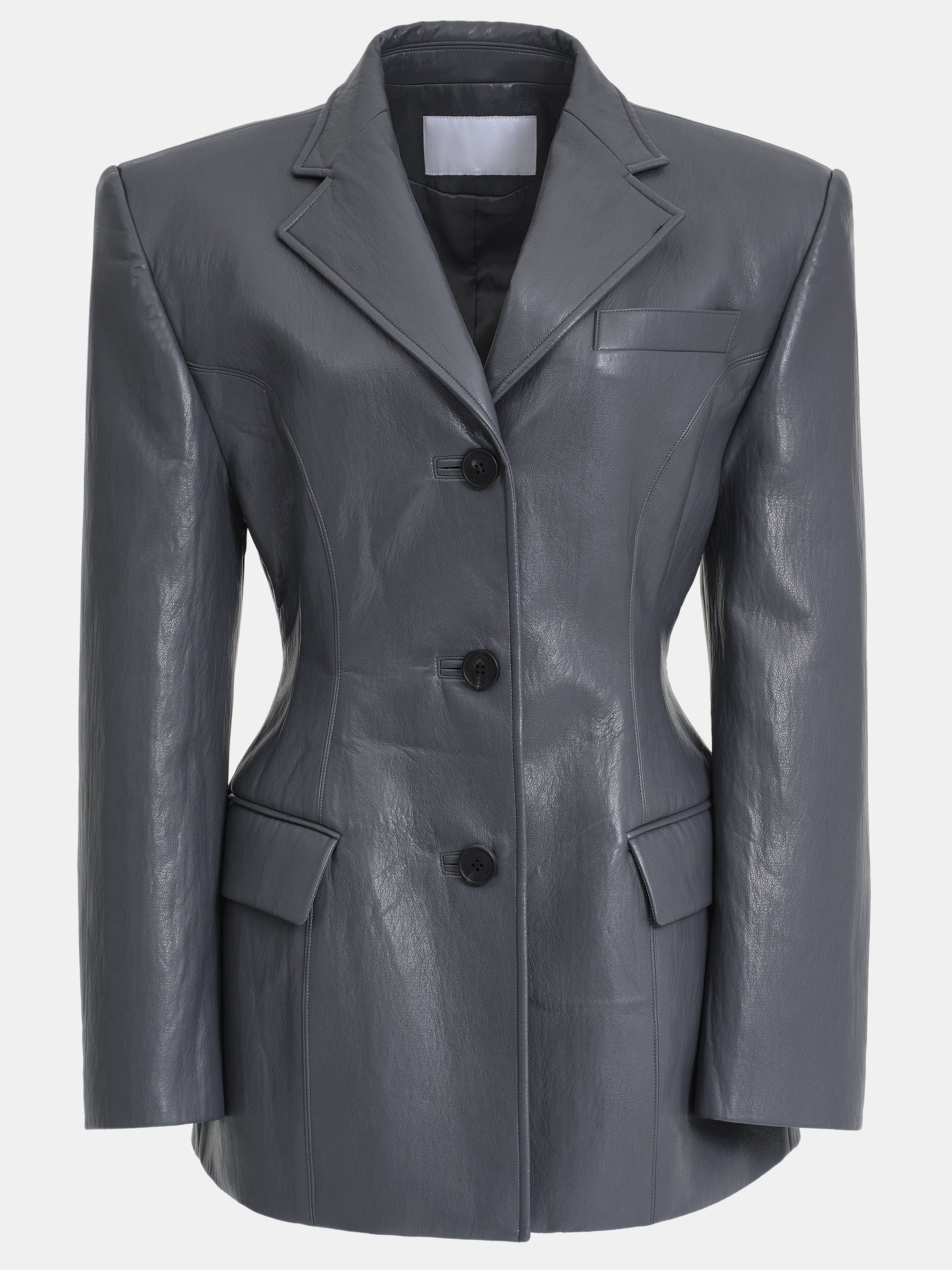 Cinched Faux-Leather Blazer, Graphite