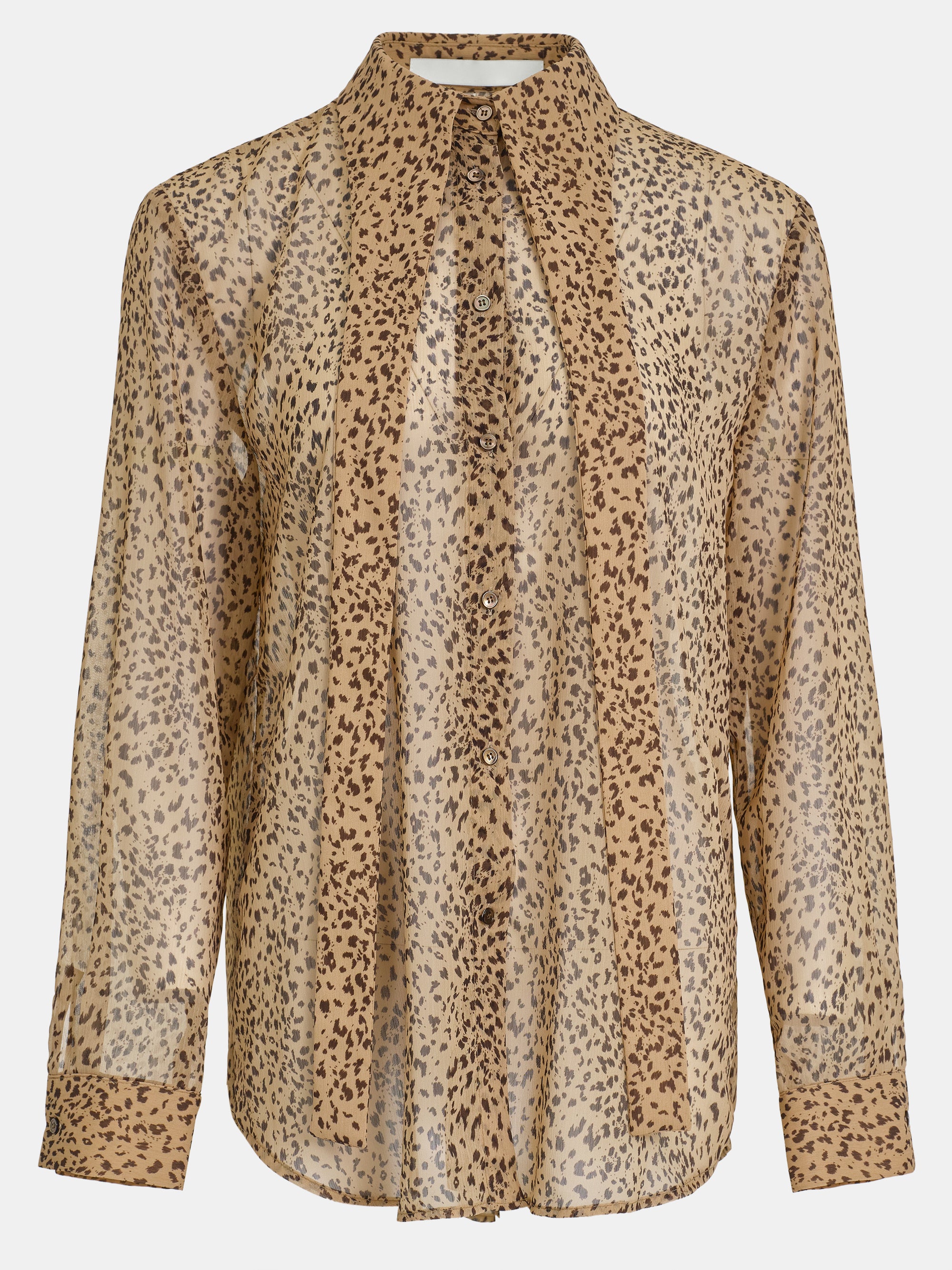 Leopard-Print Scarf Blouse, Brown