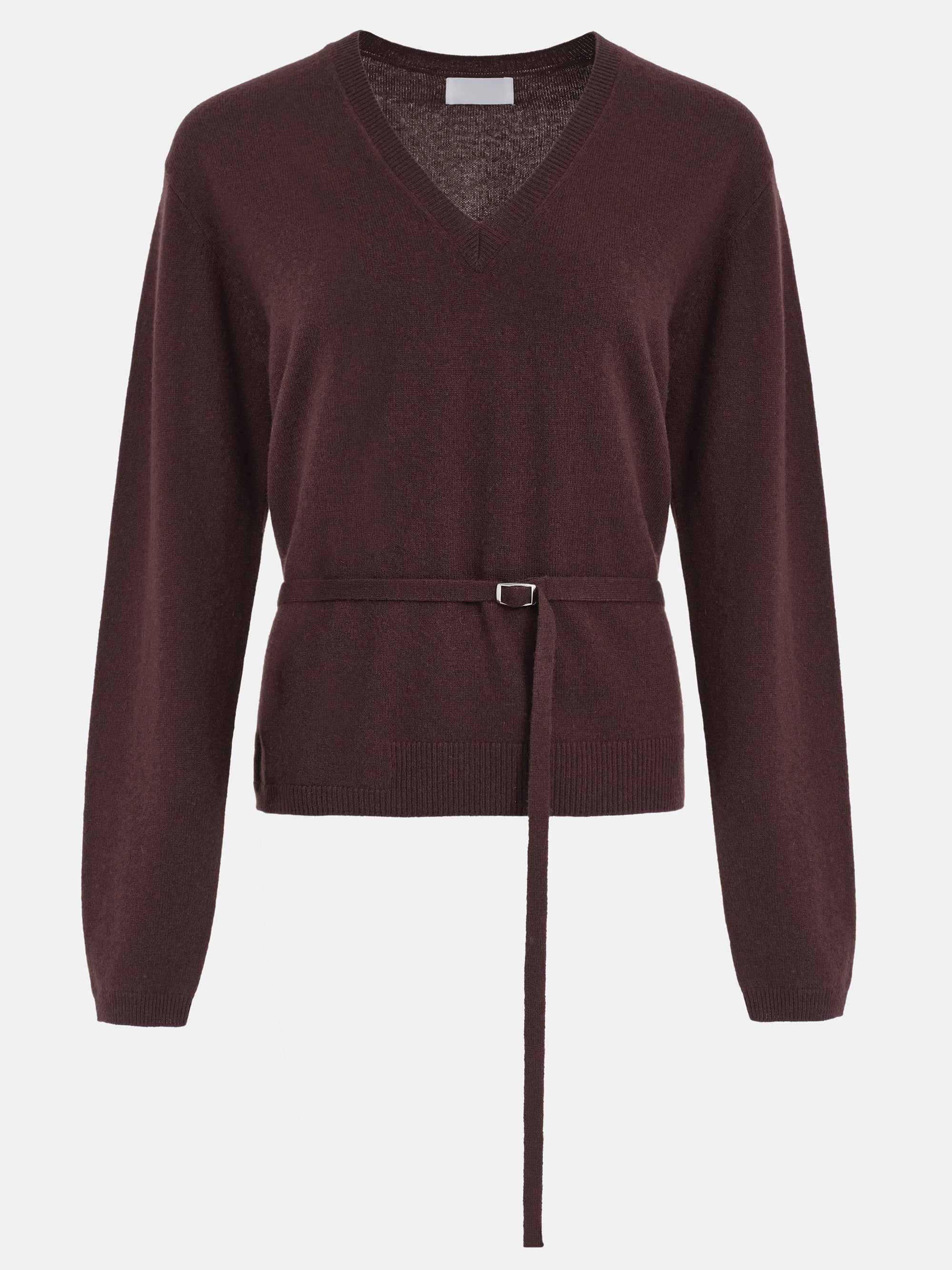 Belted Merino-Wool Blend Knit, Zinfande