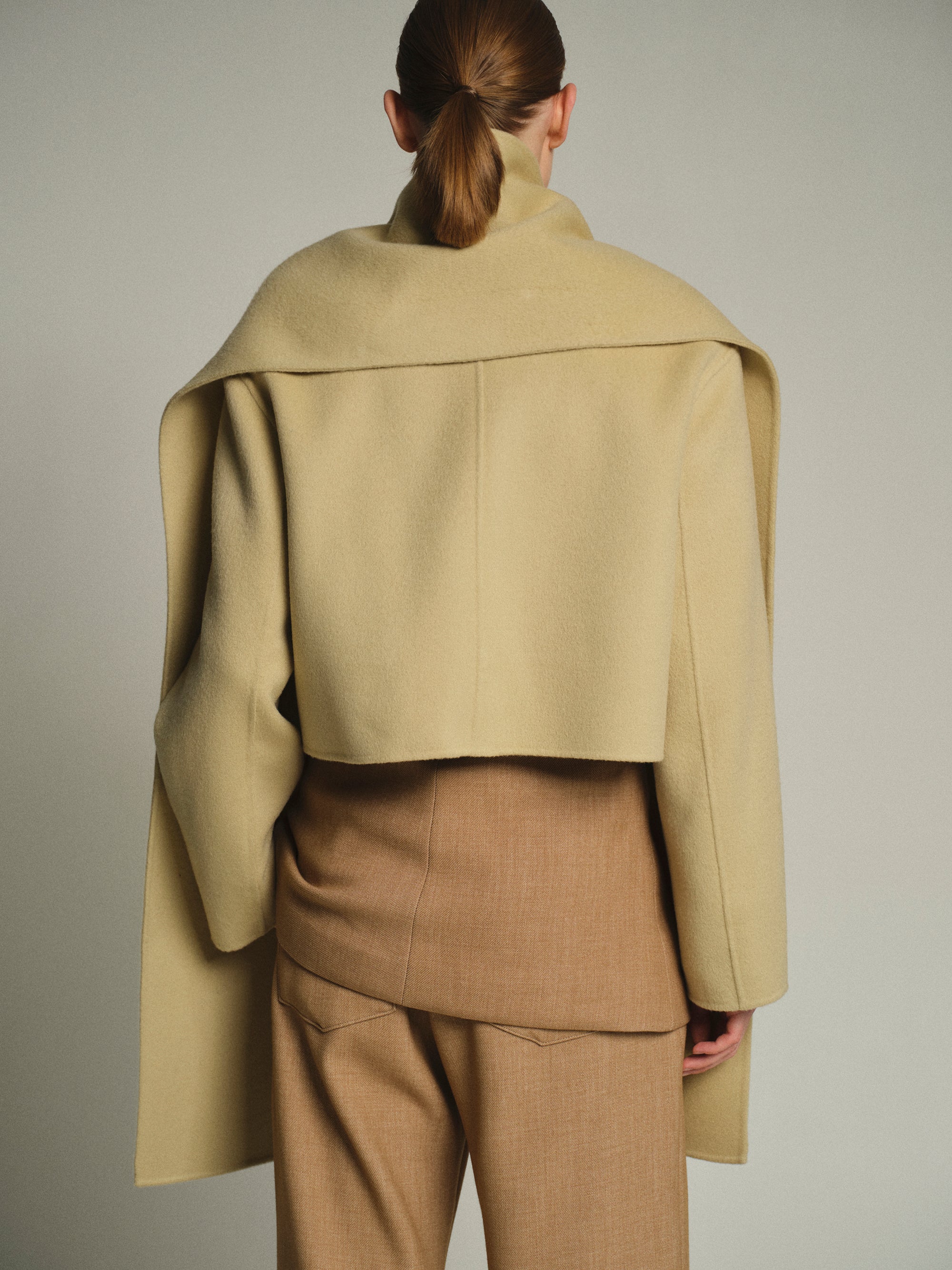 Scarf Wool Short Coat, Beige