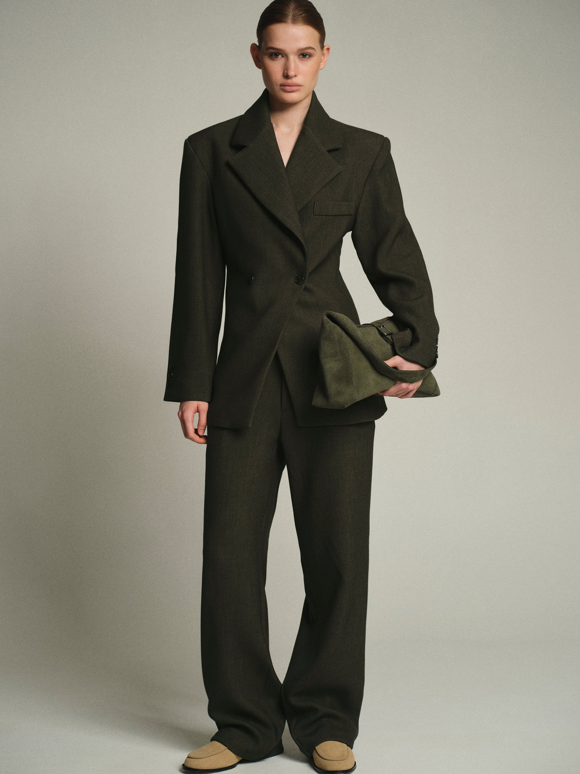 Nangy Double Breasted Cinched Blazer, Charcoal Grey