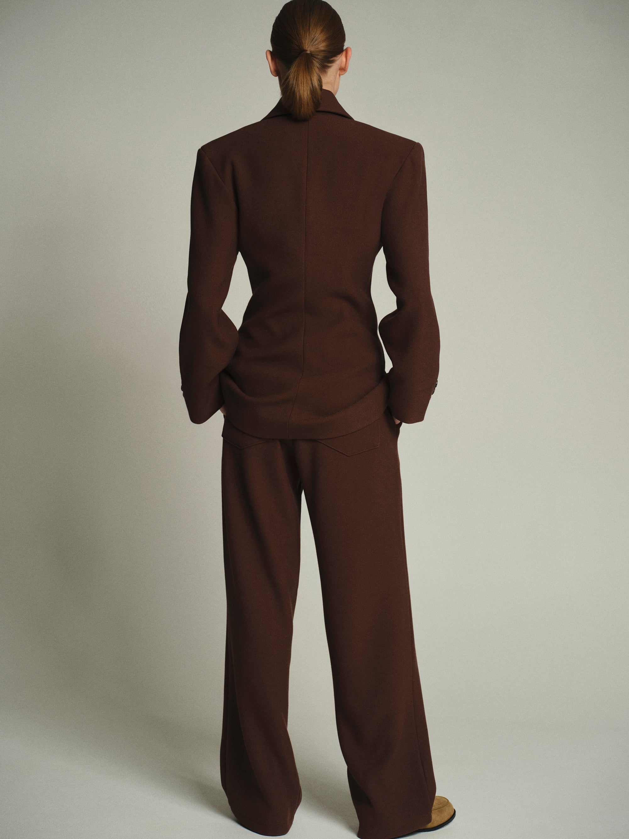 Nangy Double Breasted Cinched Blazer, Pecan