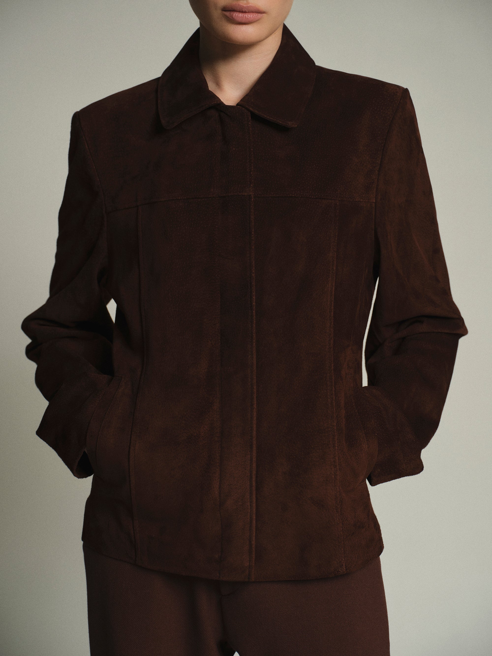 Suede Trucker Jacket, Dark Brown
