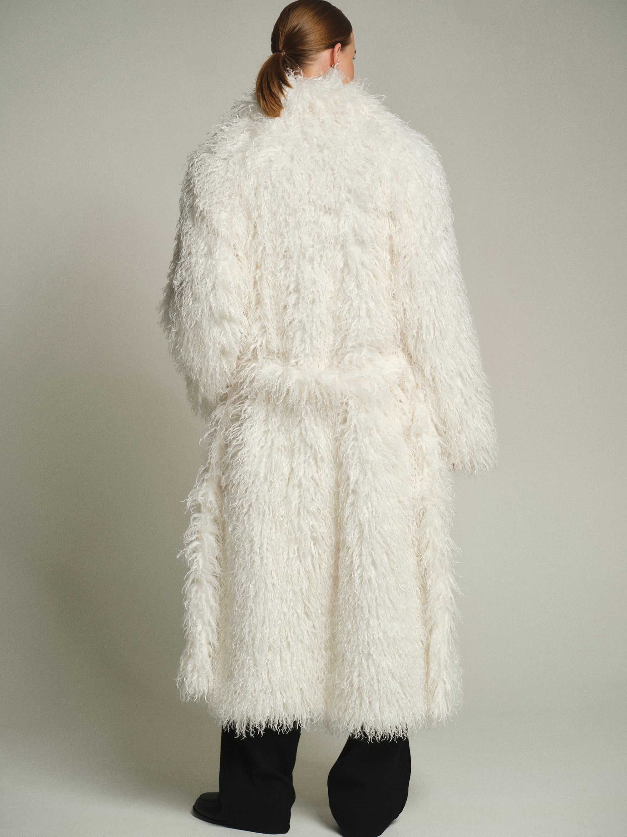 Long Belted Plush Coat, White