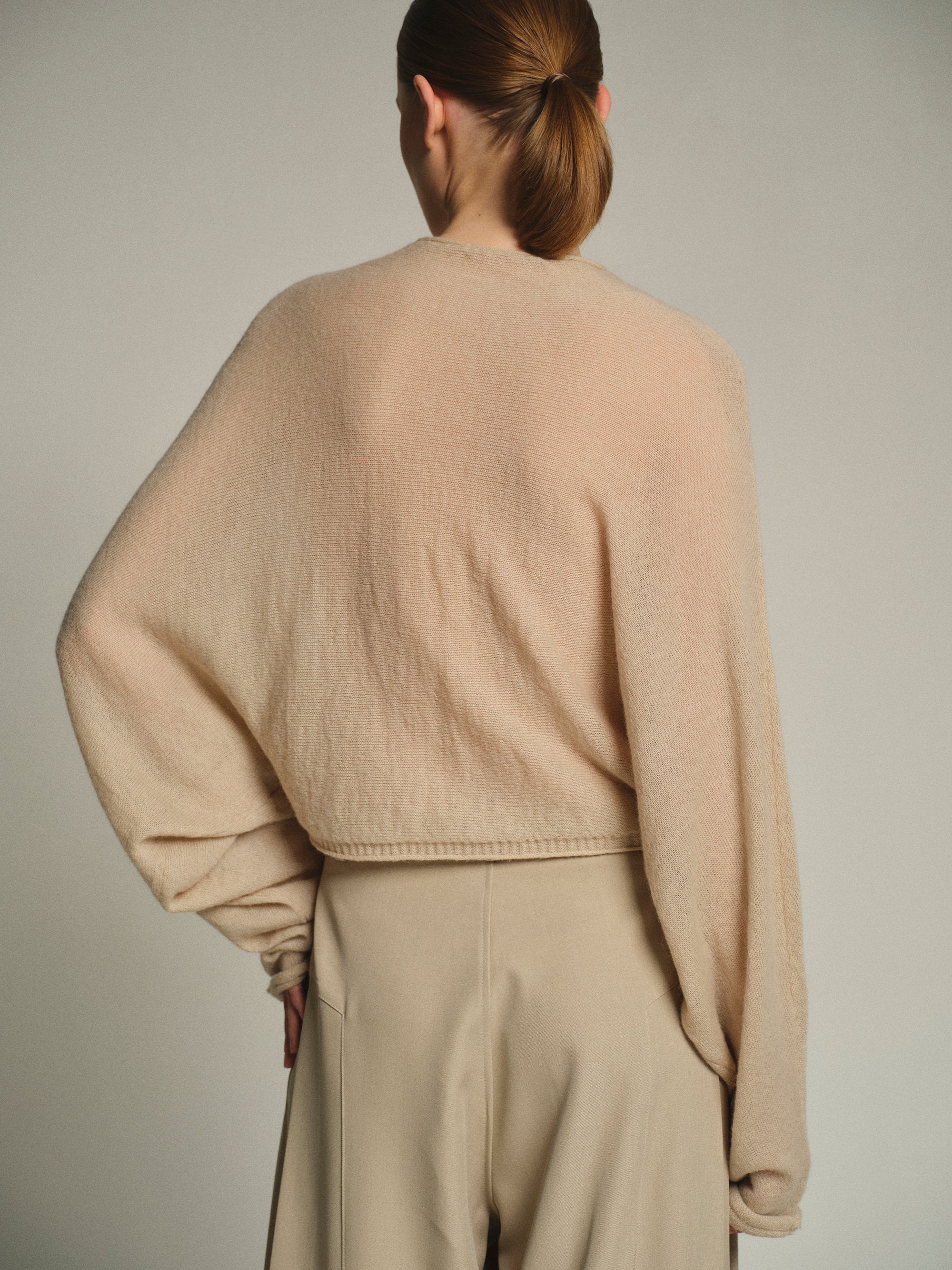 Batwing-Sleeve Knit Top, Nude