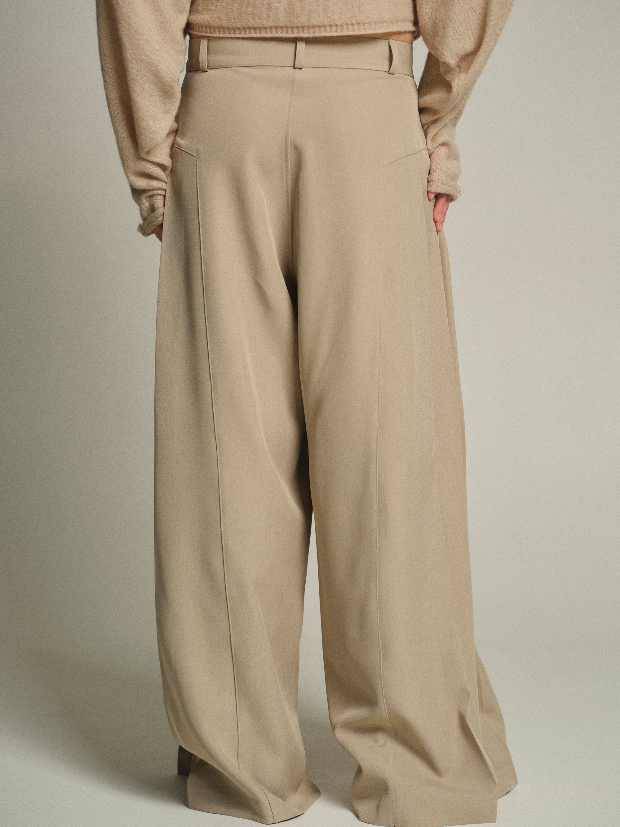 Flowy Wide-Leg Pants, Beige