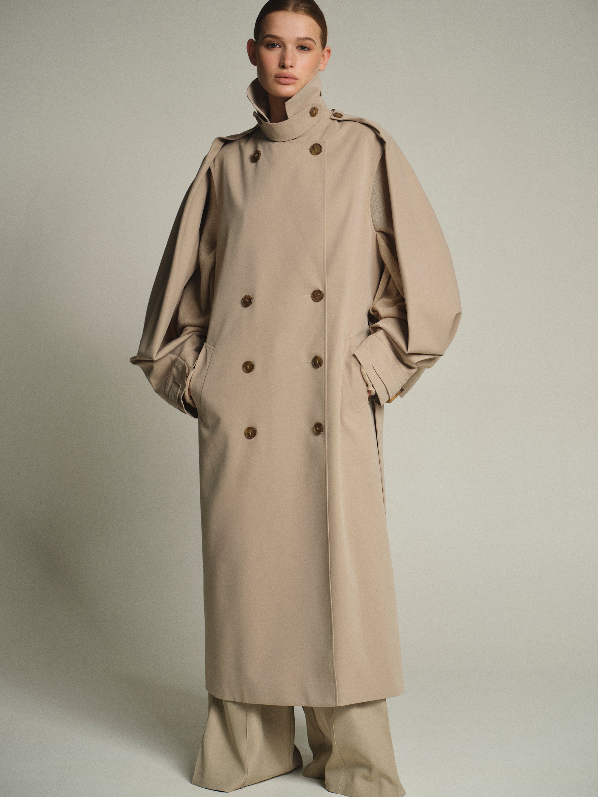 Slit Sleeve Trench Coat, Beige