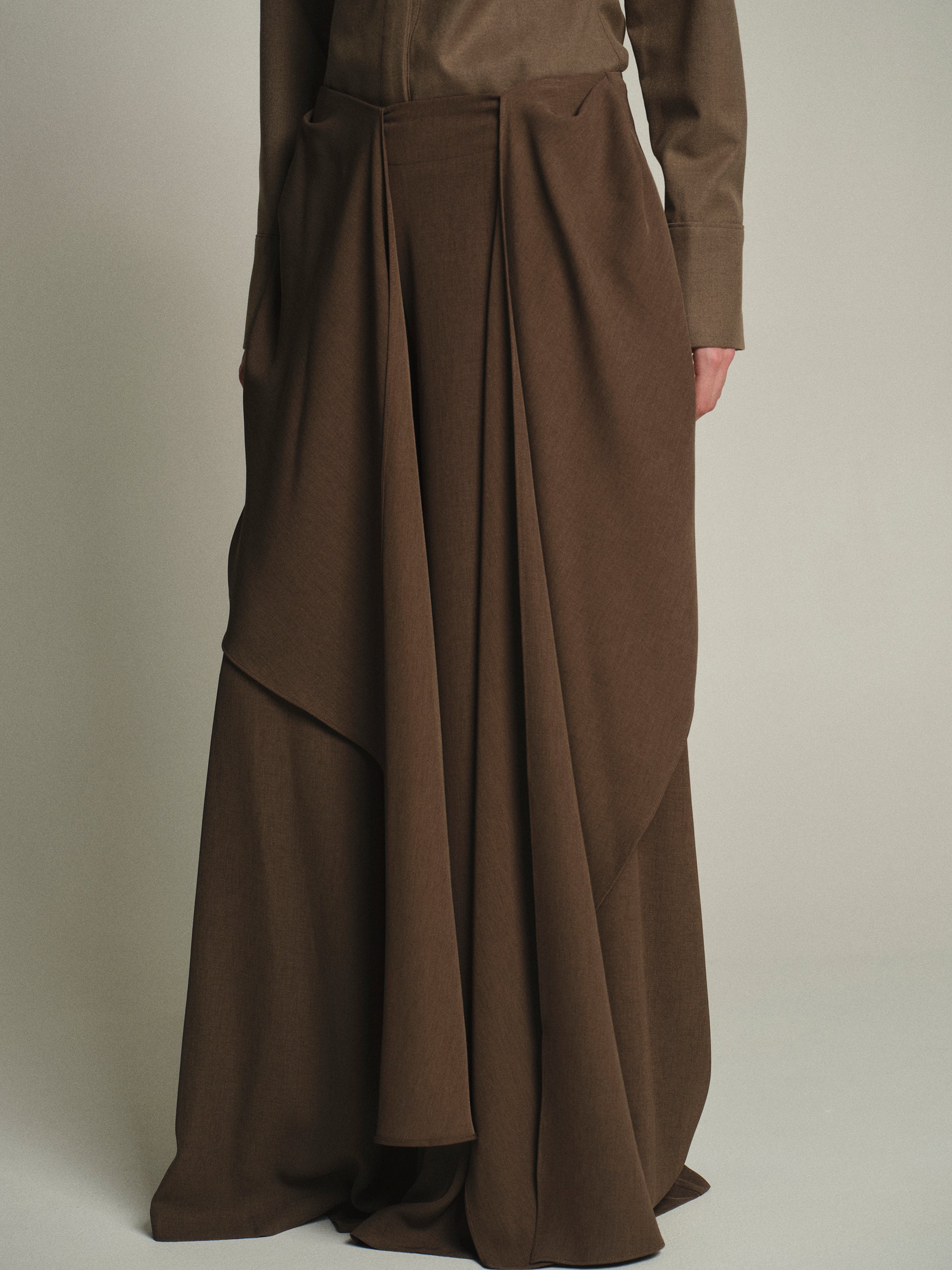 Draped Tie-Waist Trousers, Brown
