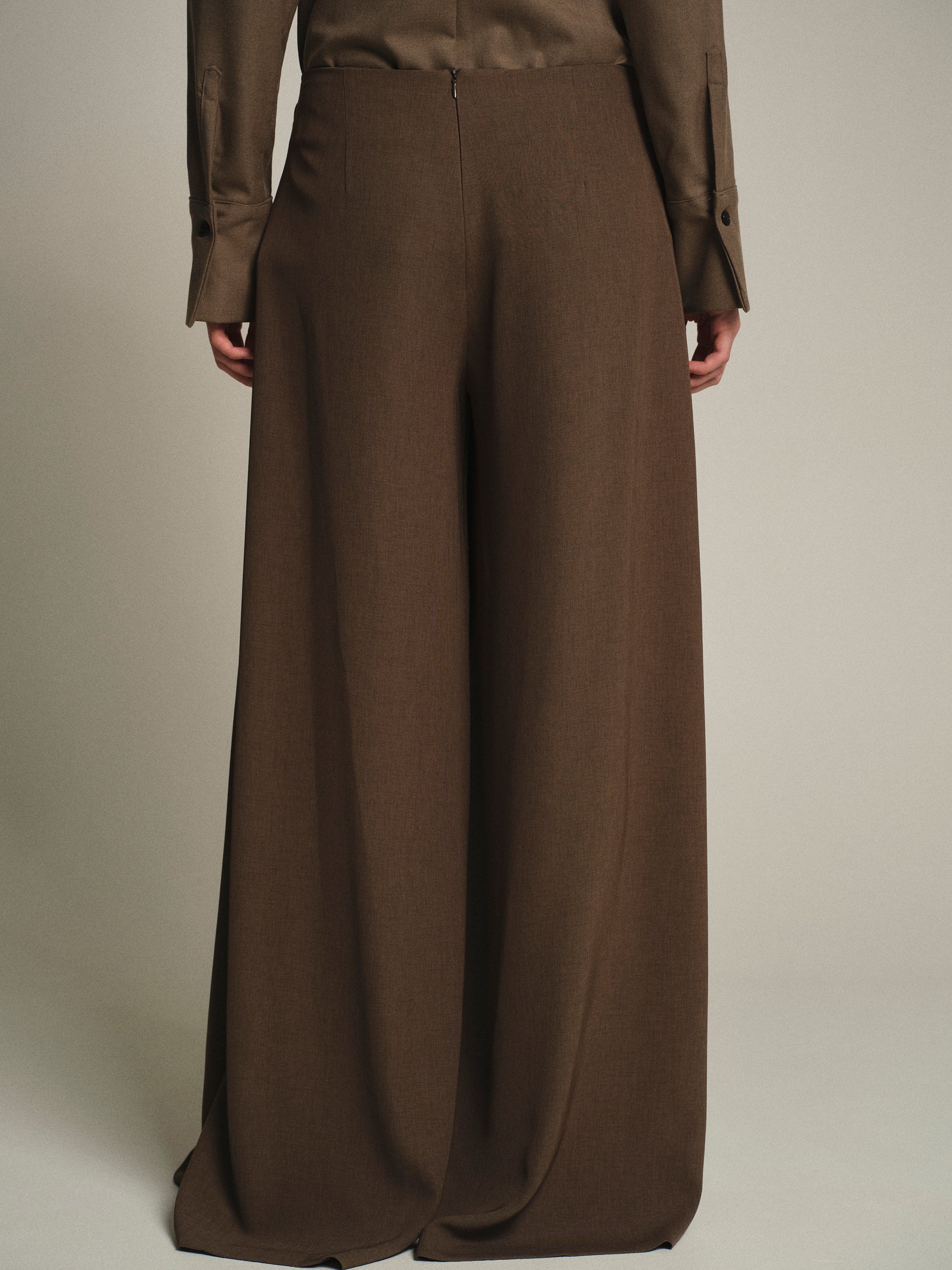 Draped Tie-Waist Trousers, Brown