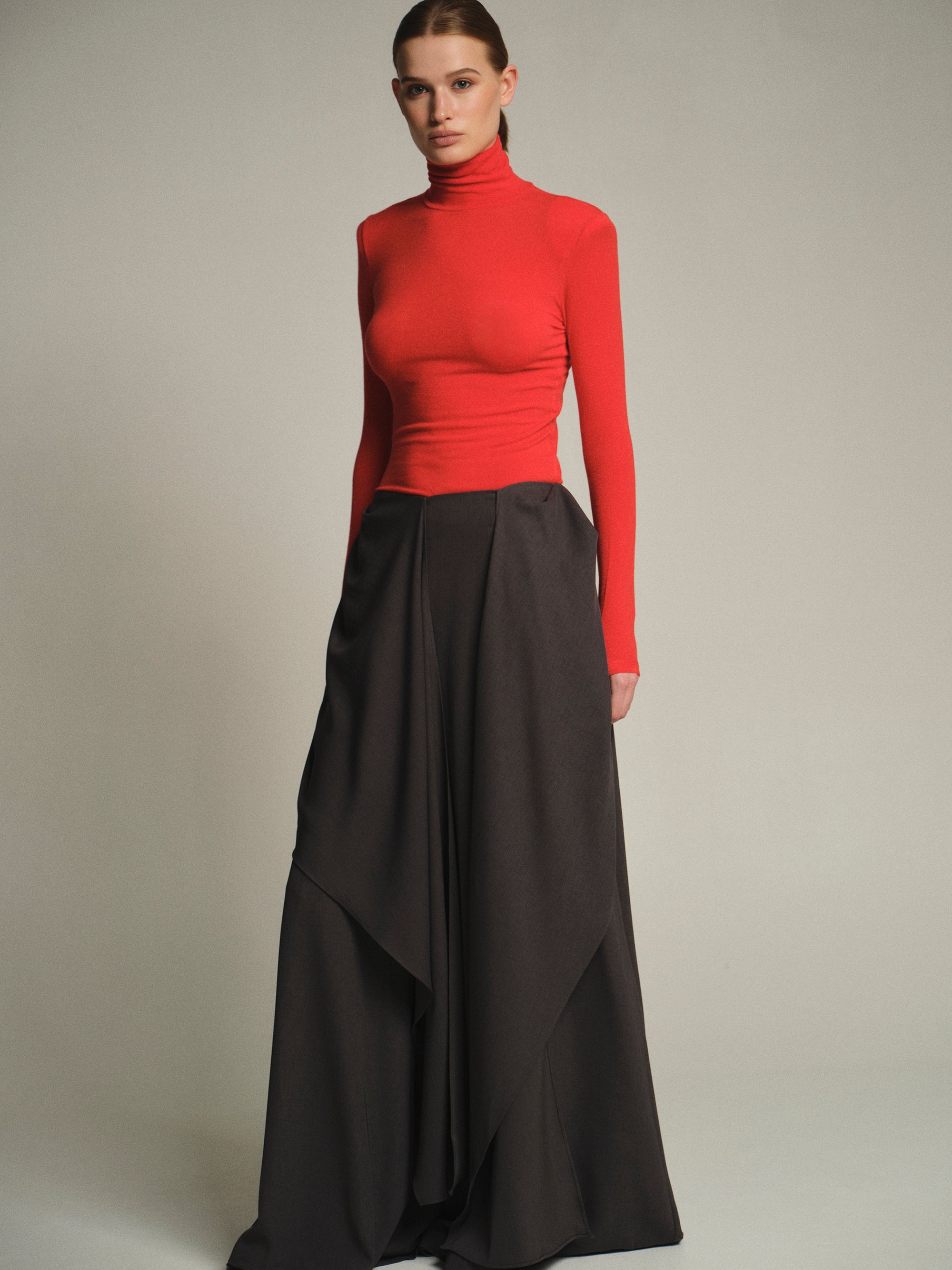 Draped Tie-Waist Trousers, Charcoal