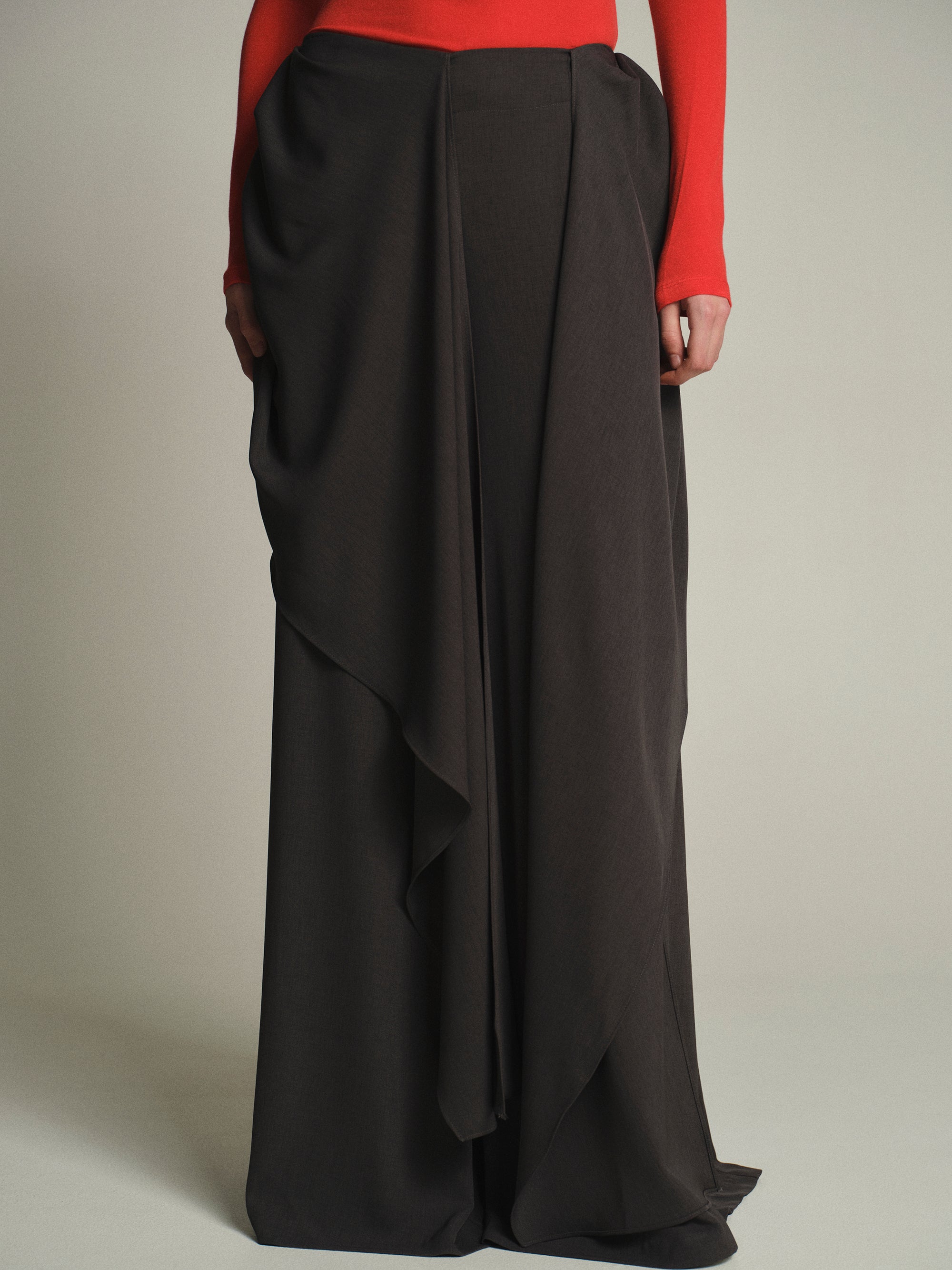 Draped Tie-Waist Trousers, Charcoal