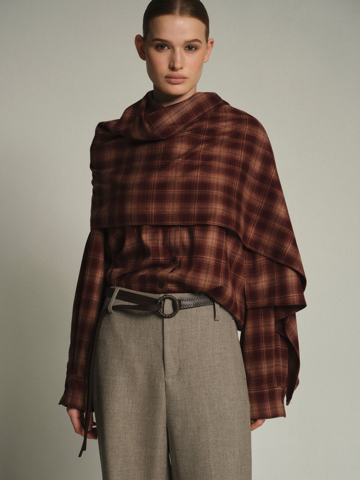 Malia Plaid Scarf Shirt, Sienna