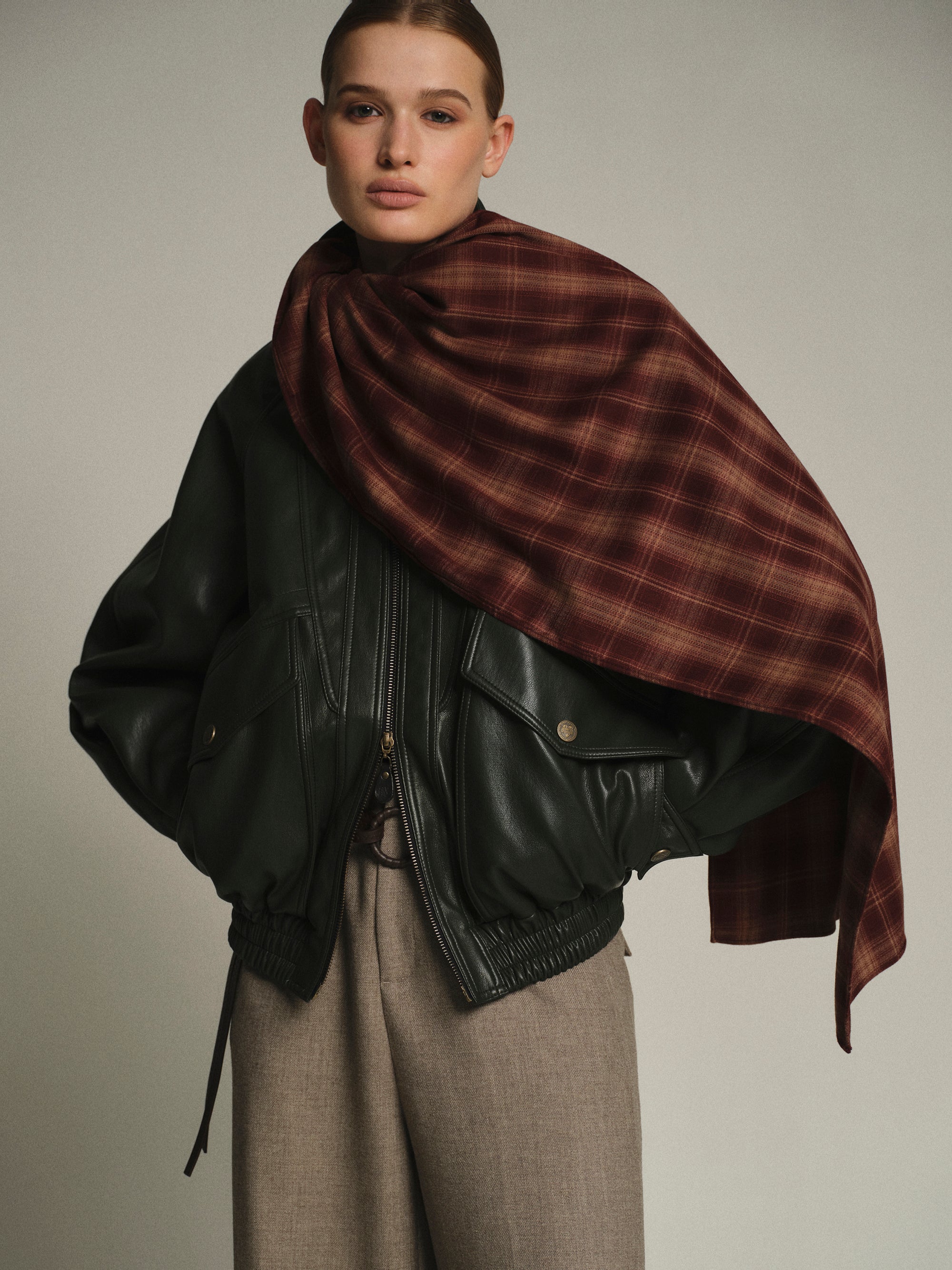 Faux-Leather Bomber Jacket, Deep Green