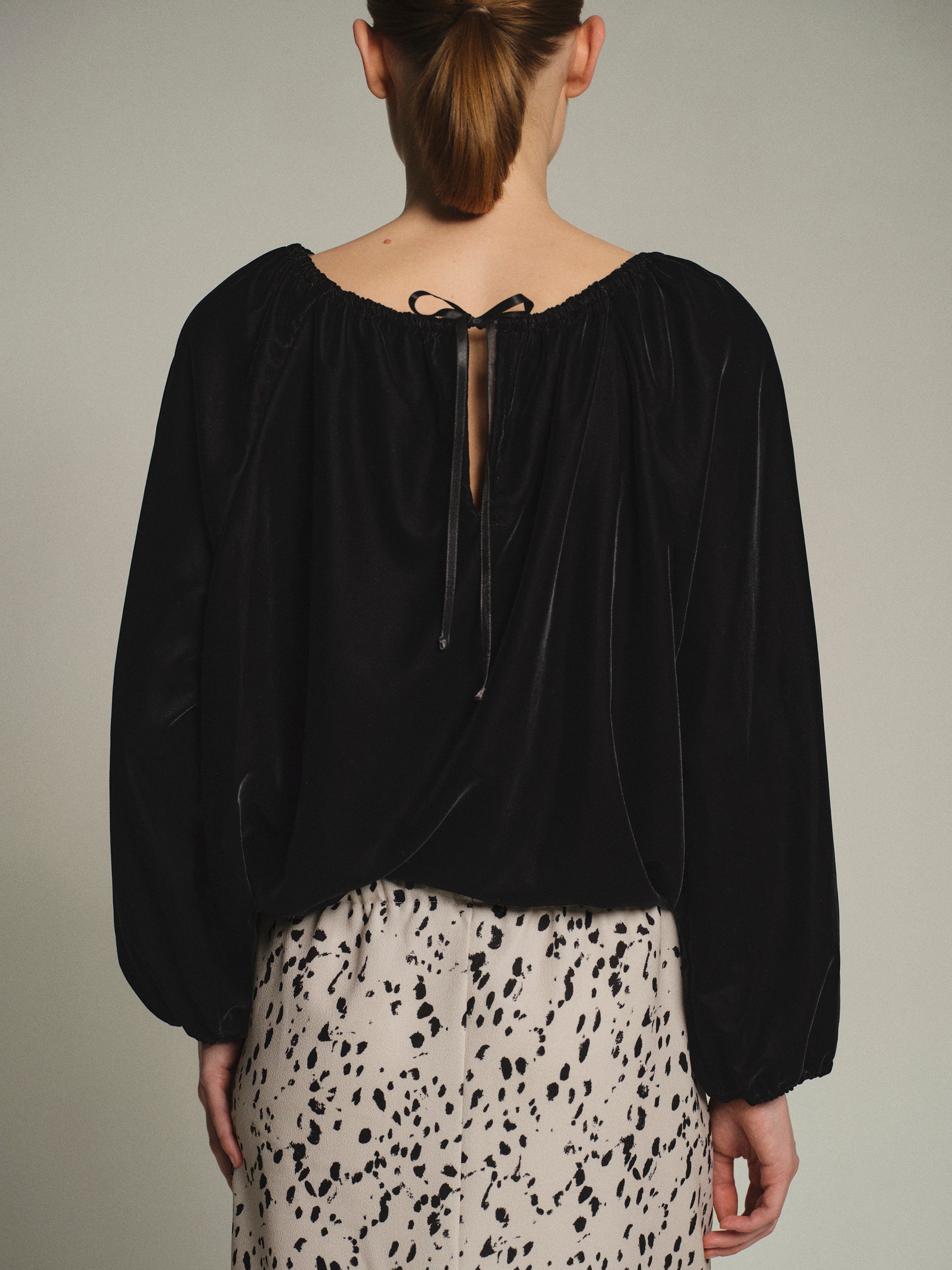 Gathered Velvet Blouse, Black
