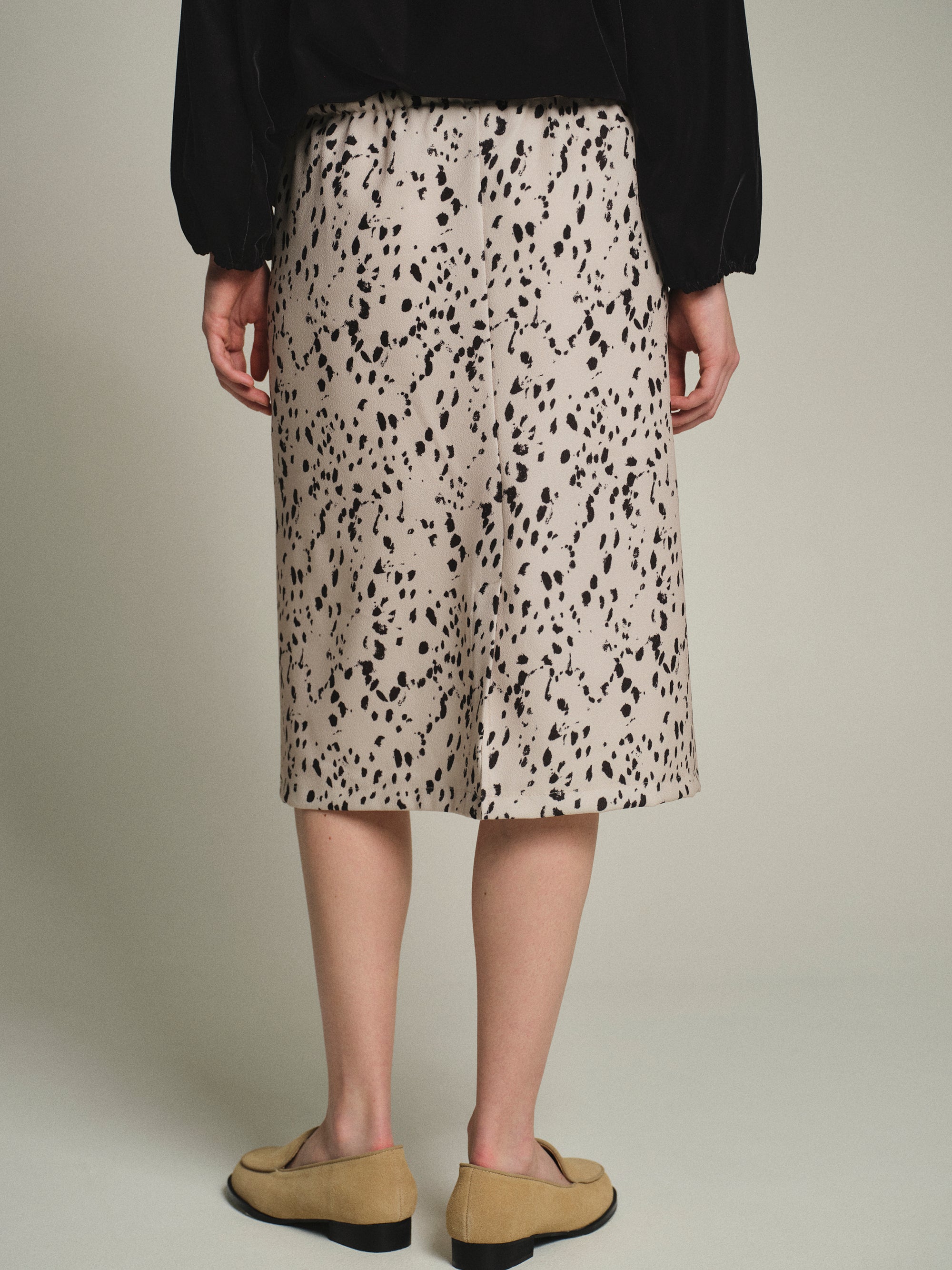 Printed Drawstring Skirt, Ivory