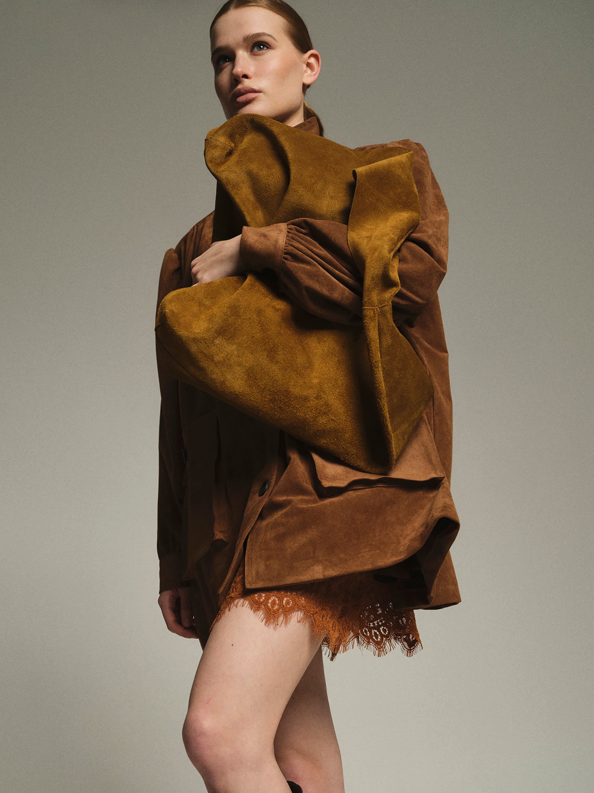 Suede Hobo Bag, Camel