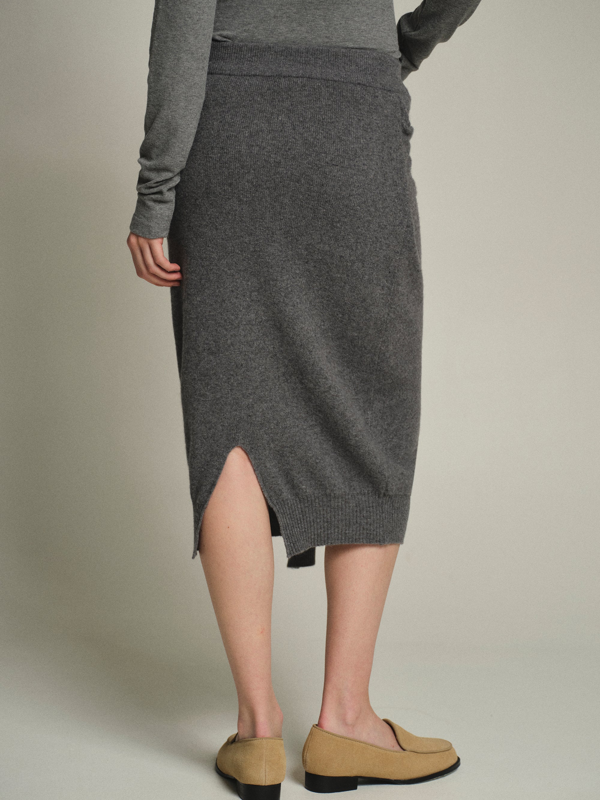 Tie-Front Knit Skirt, Grey