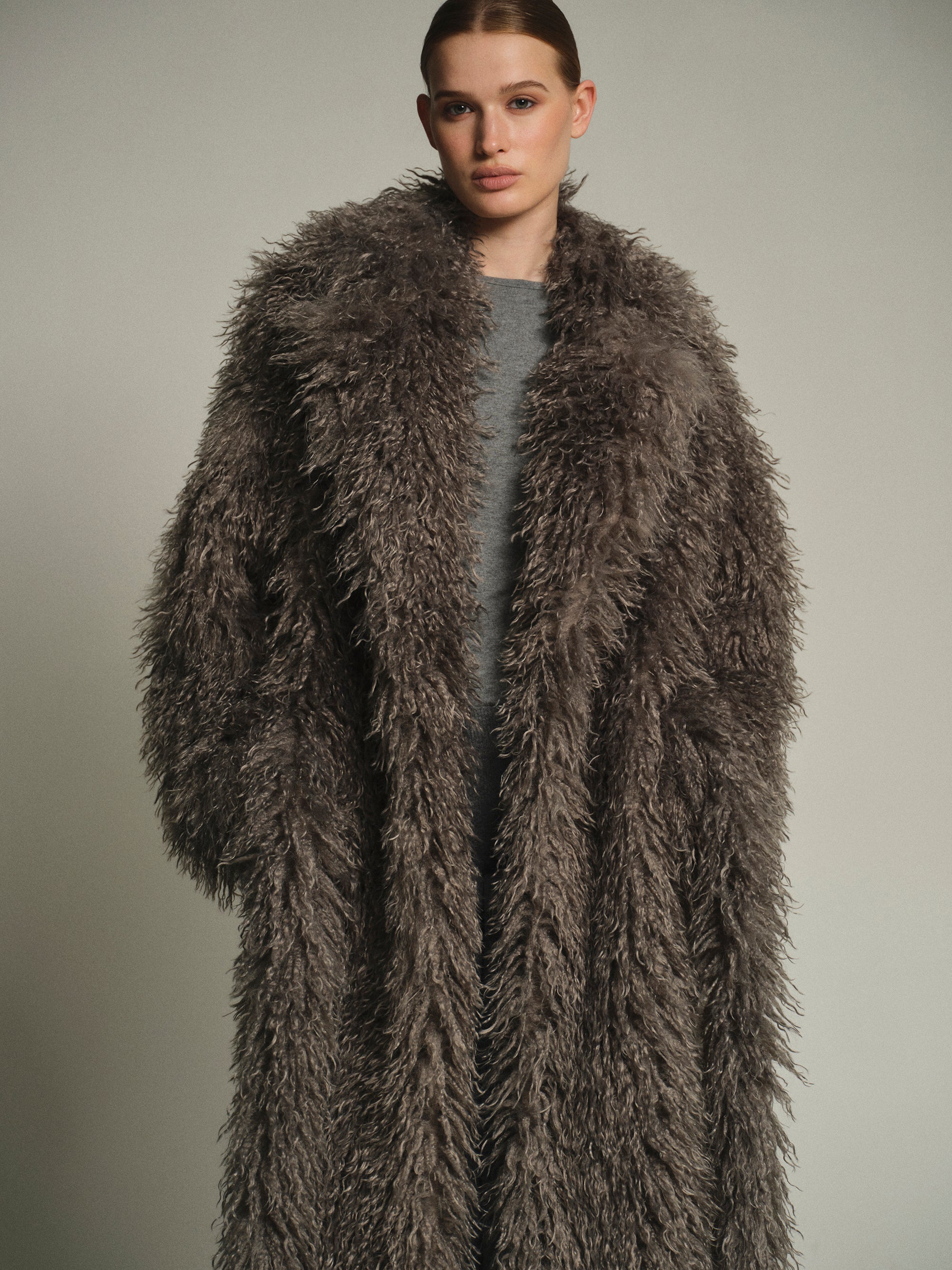 Long Belted Plush Coat, Sage