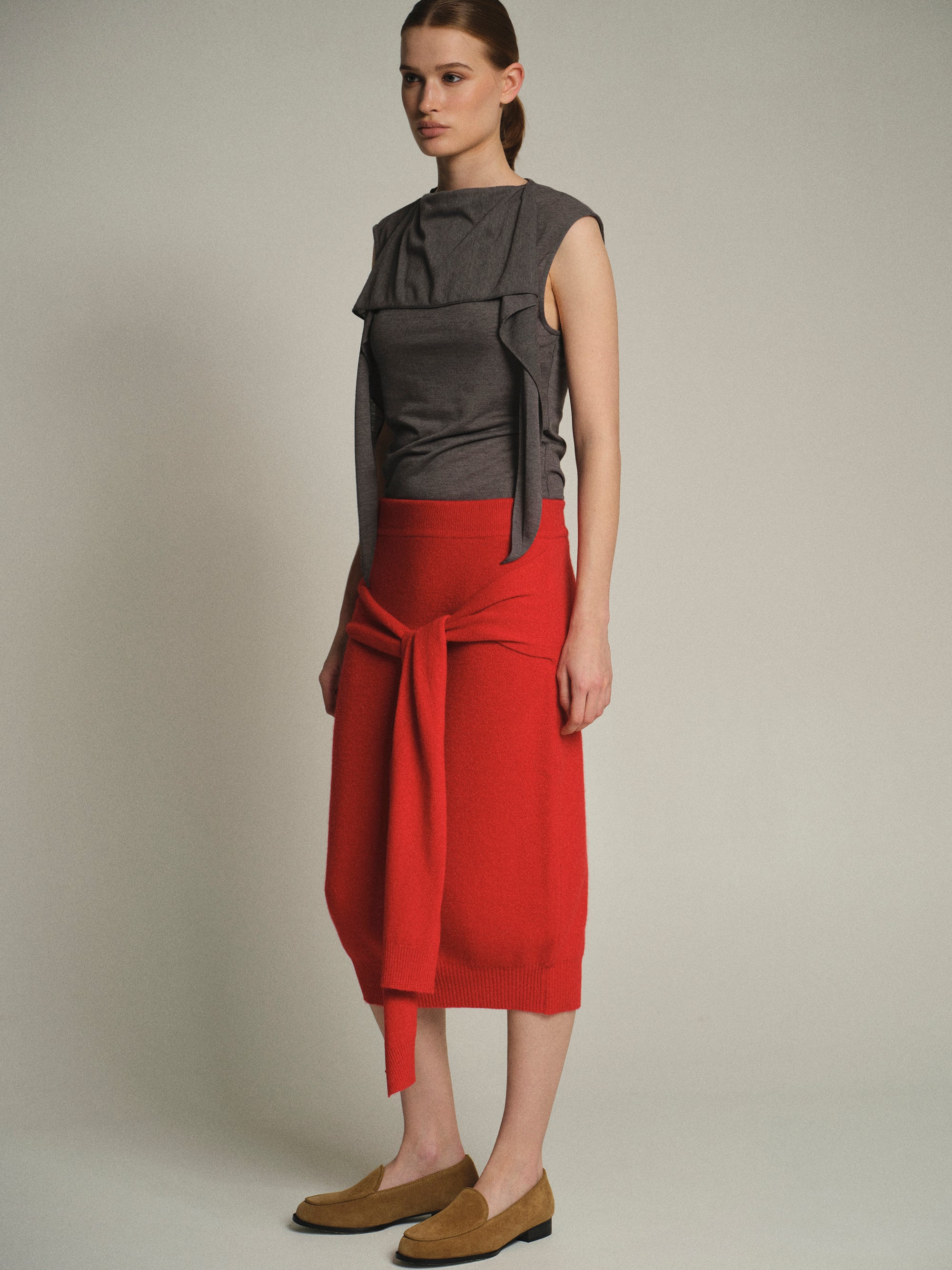 Sleeveless Scarf Top, Grey