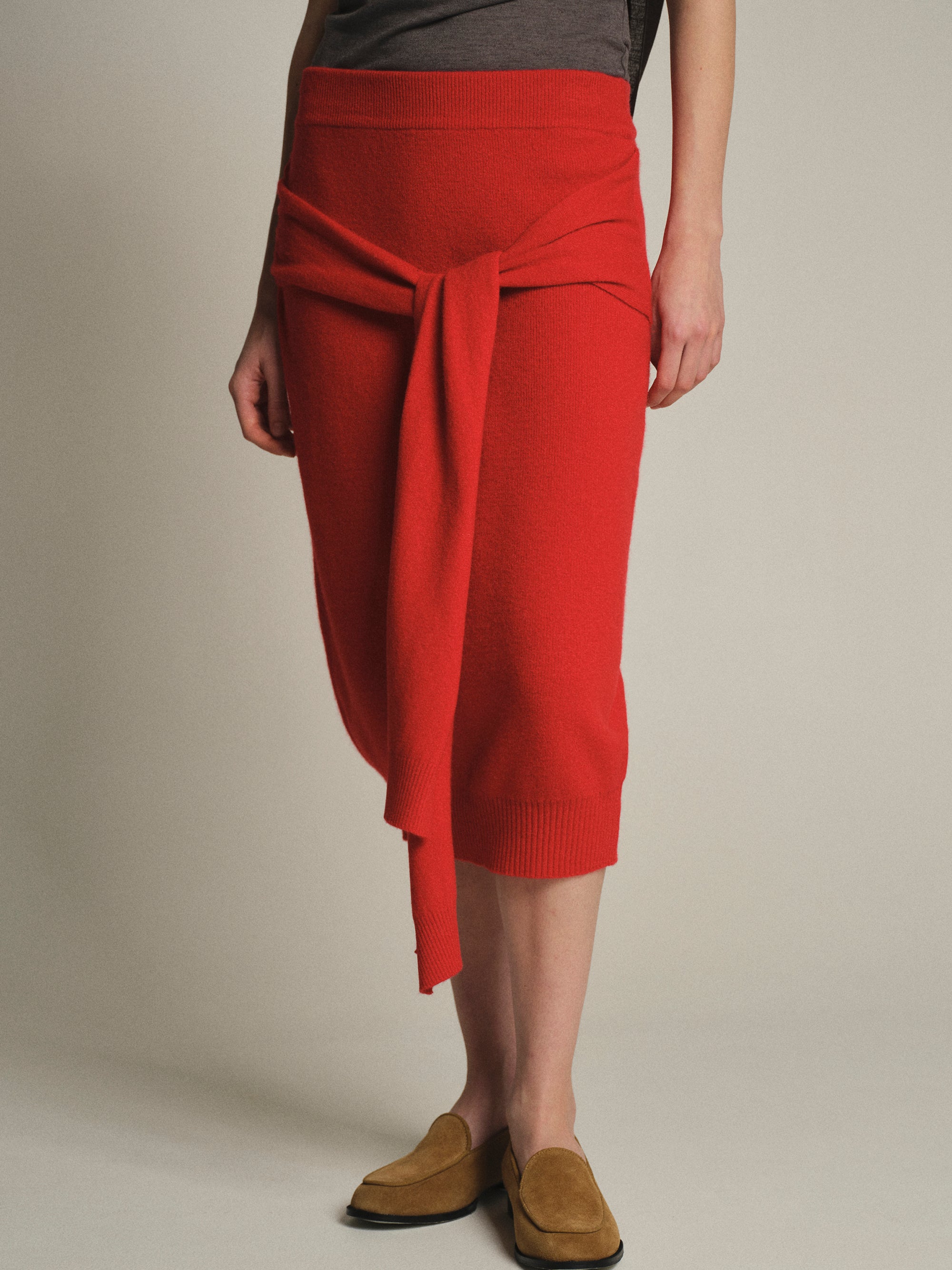 Tie-Front Knit Skirt, Red