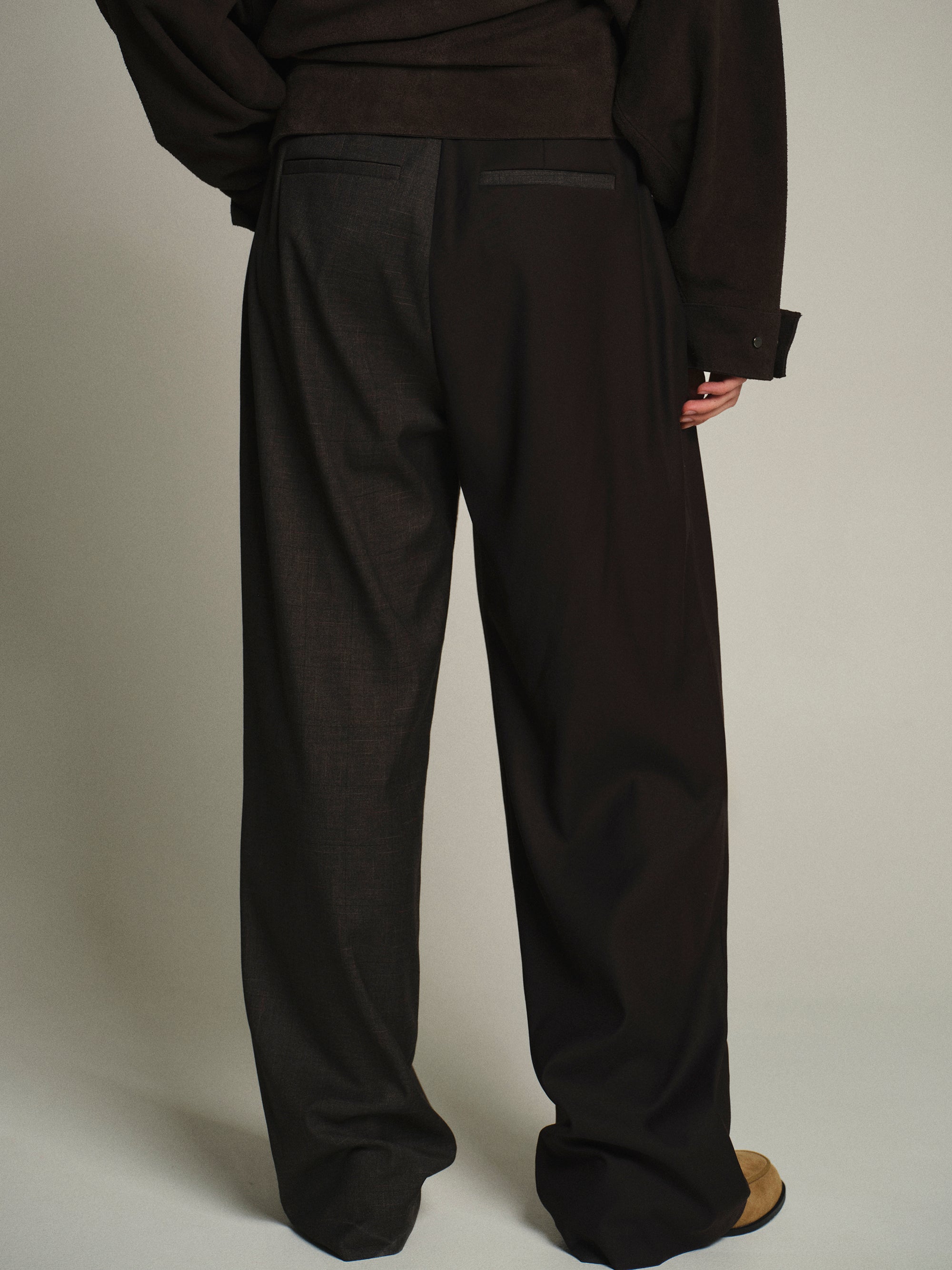 Combination Pleated Trousers, Brown