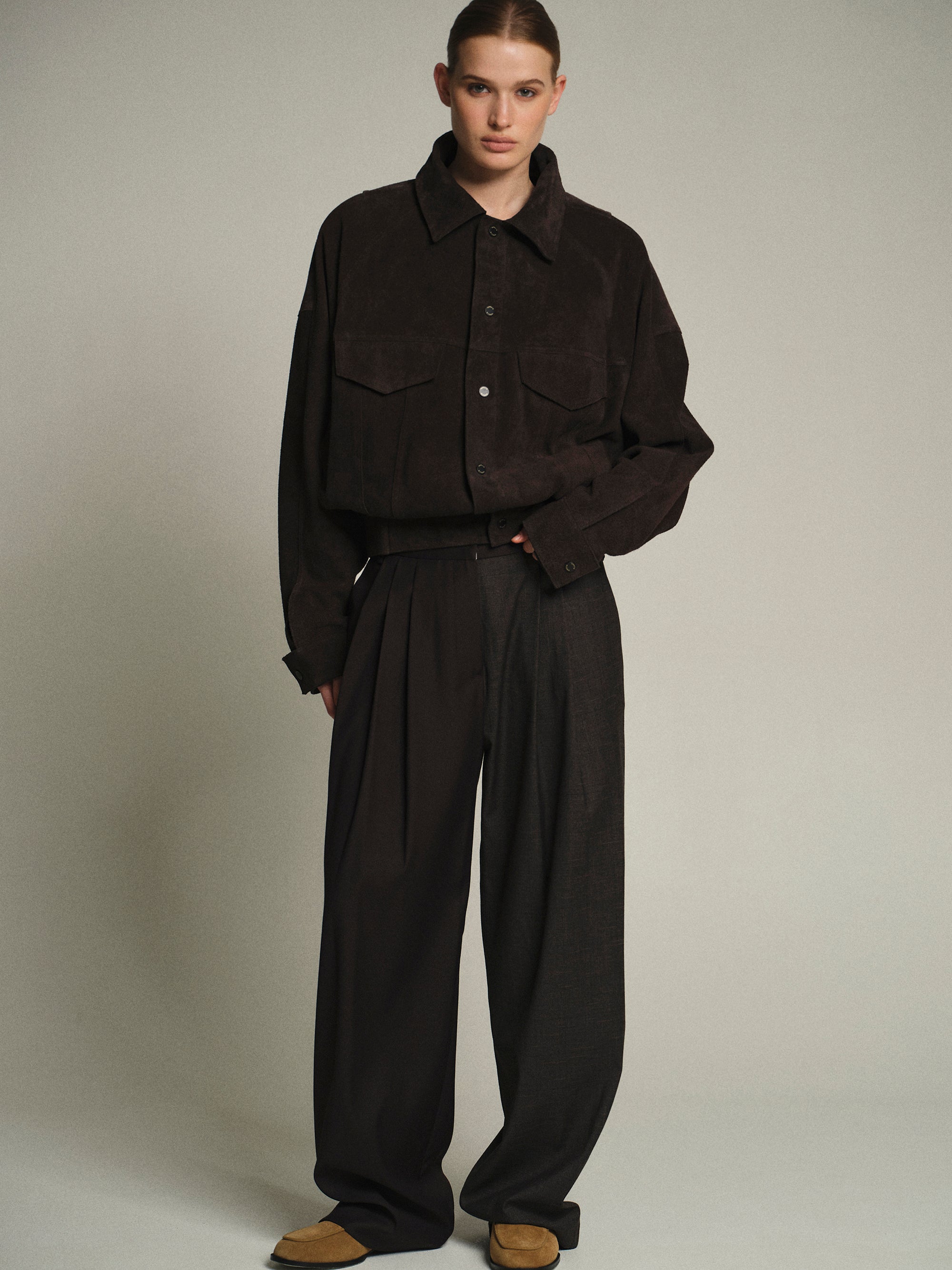 Combination Pleated Trousers, Brown