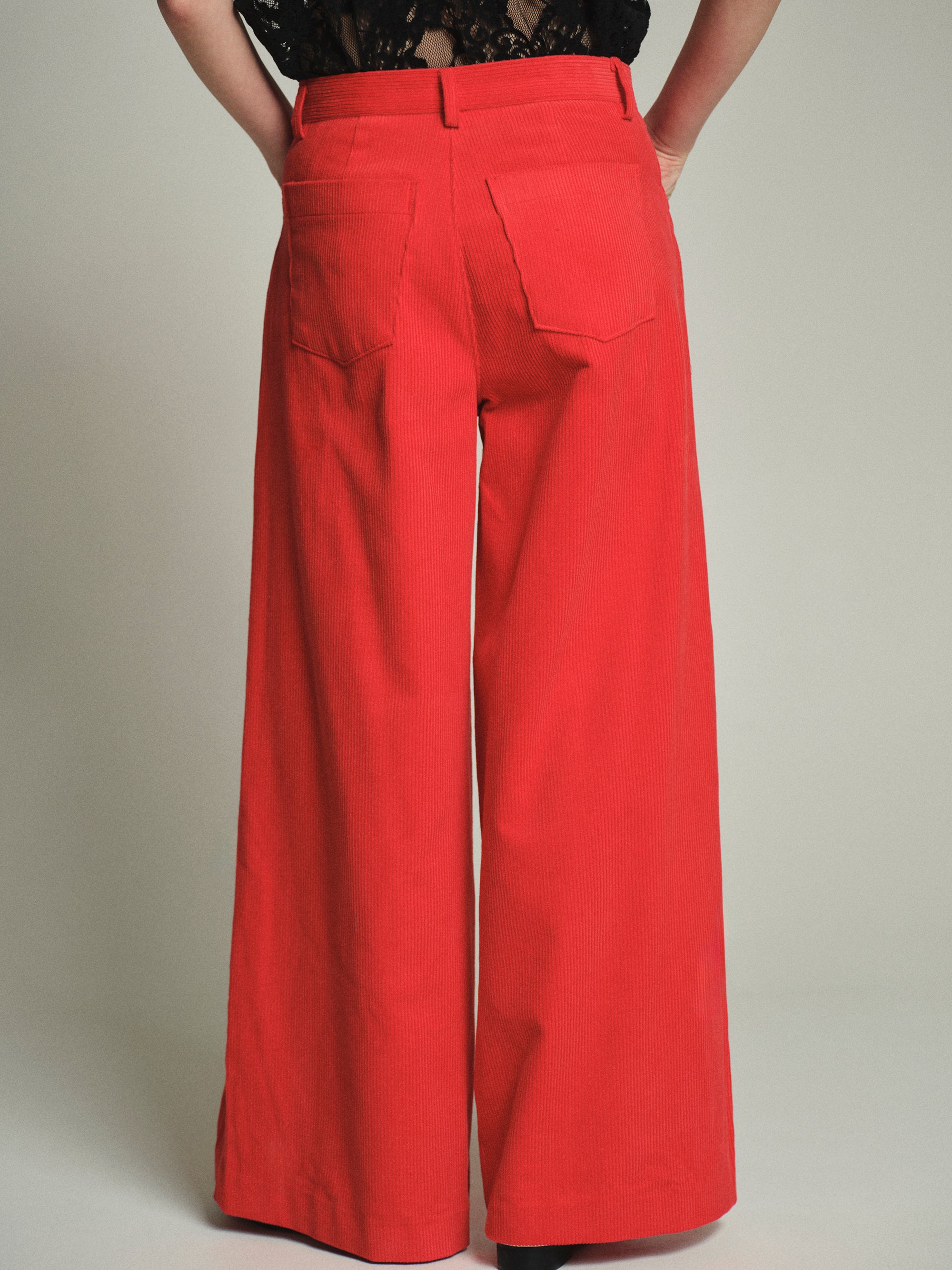 Wide-Leg Corduroy Trousers, Red