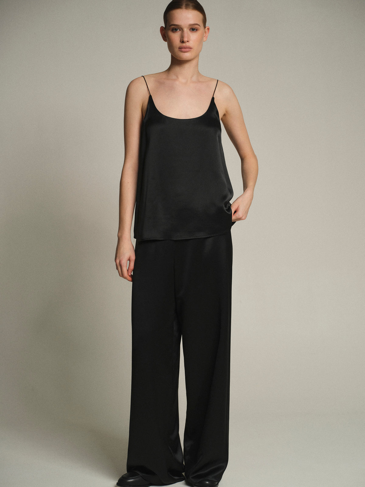 Senna Satin Effect Tank Top, Black
