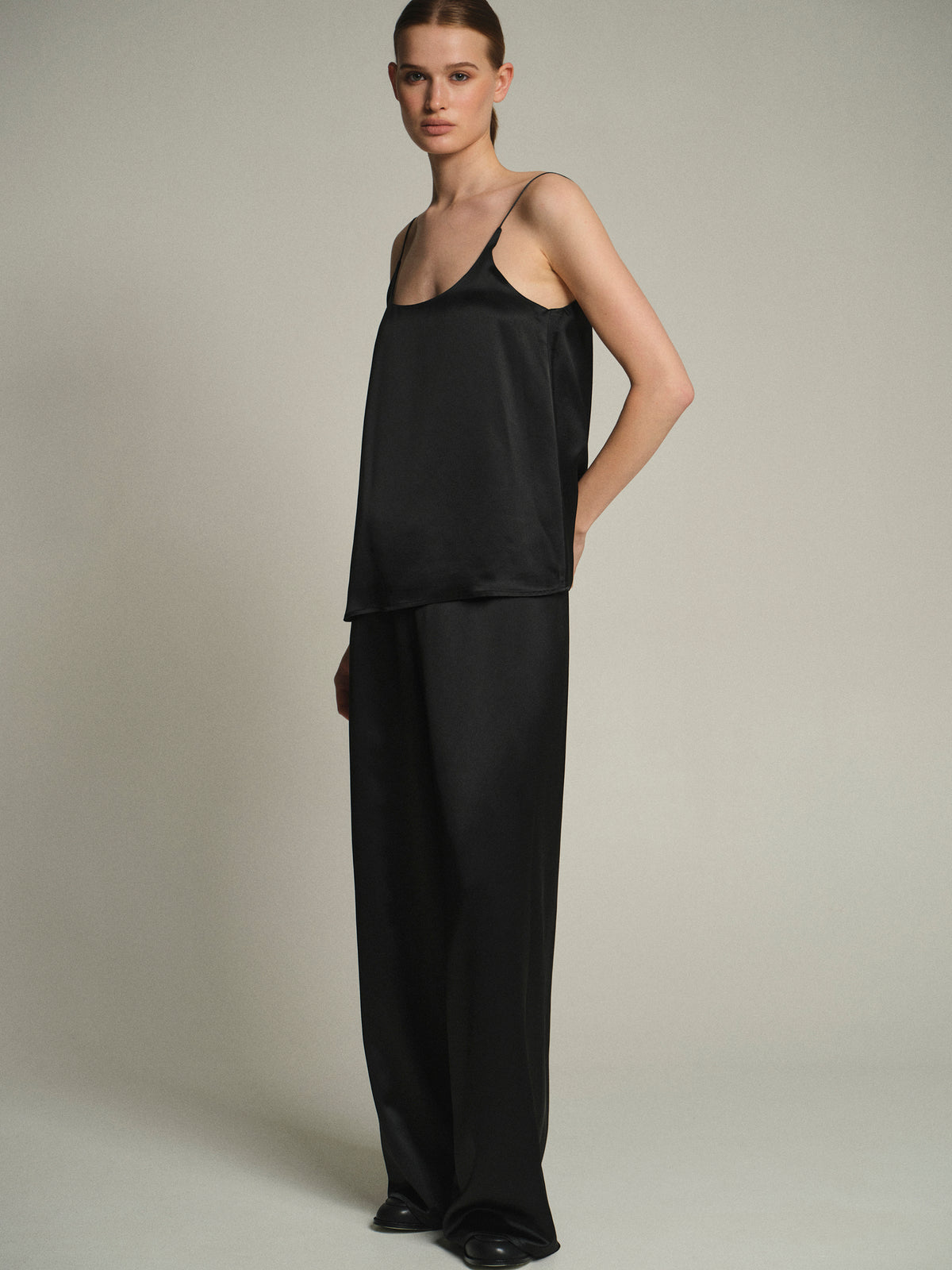 Senna Satin Effect Tank Top, Black