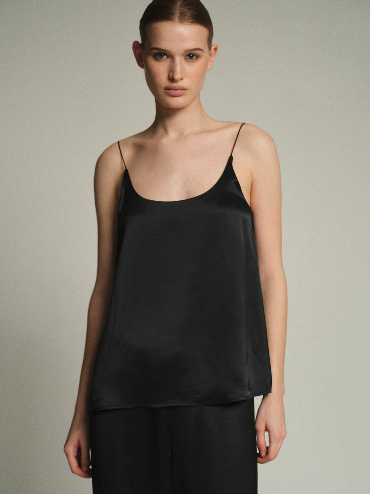 Senna Satin Effect Tank Top, Black