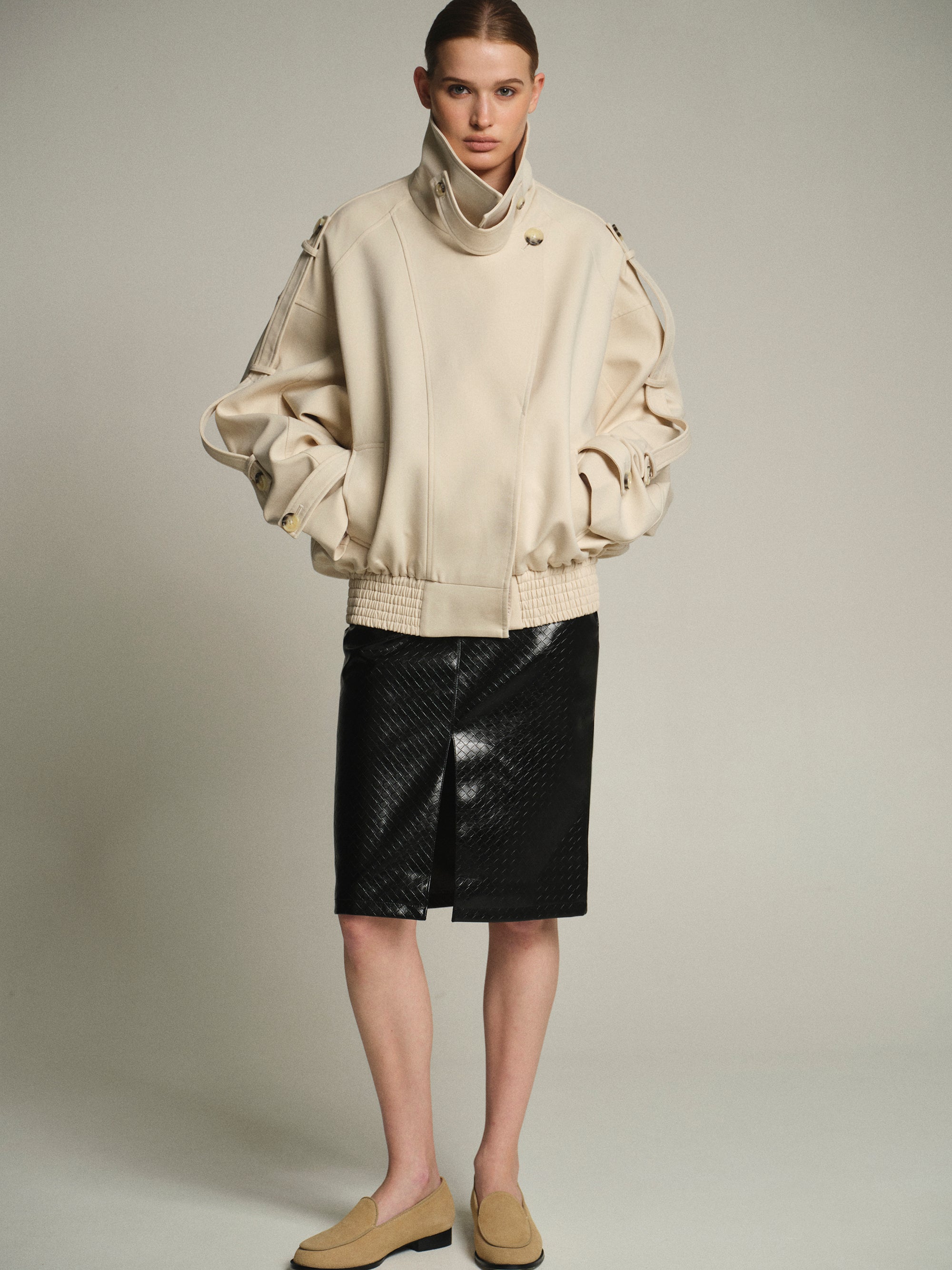 Epaulet Bomber Jacket, Ivory