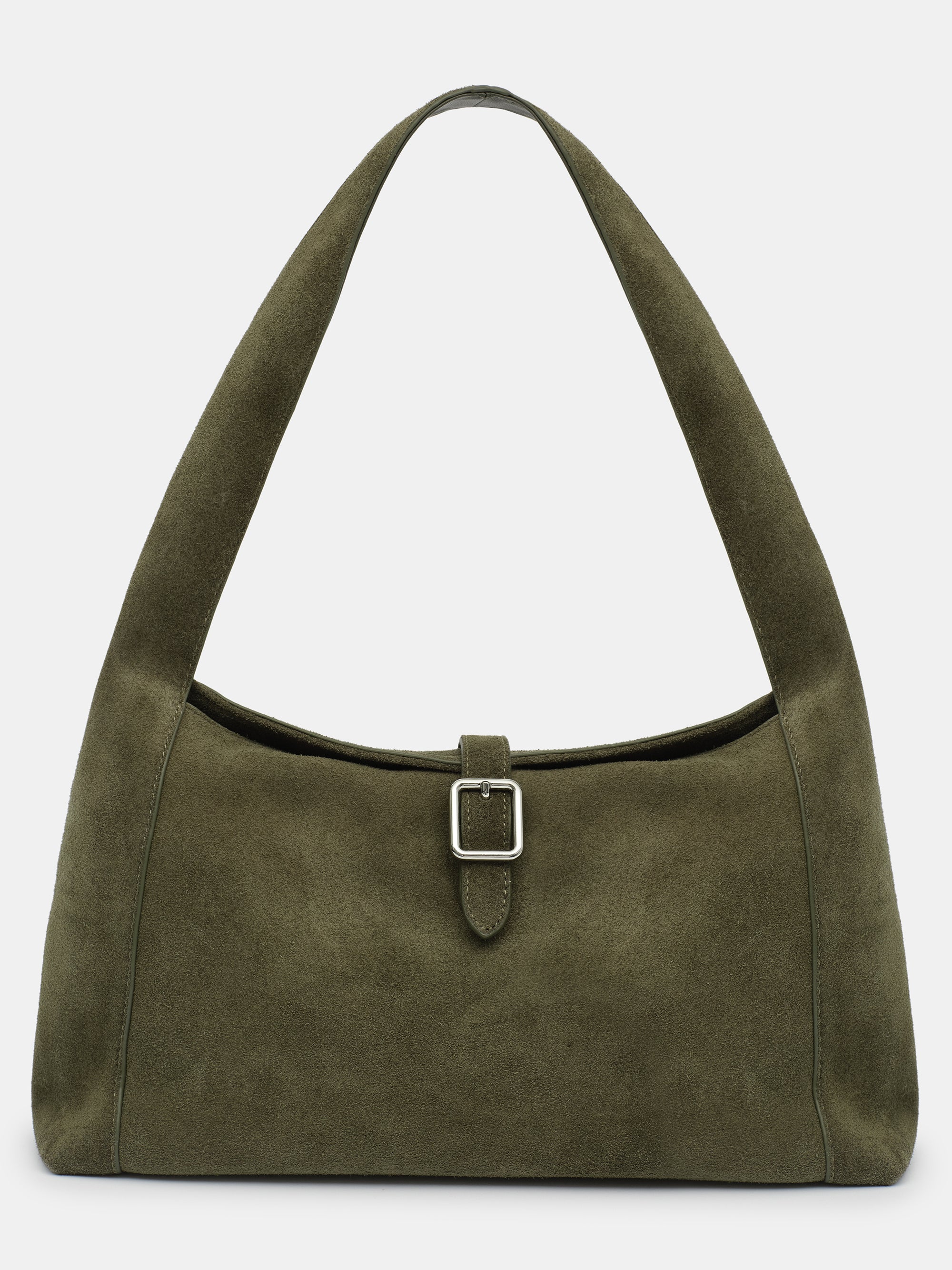 Slouchy Suede Shoulder Bag, Olive