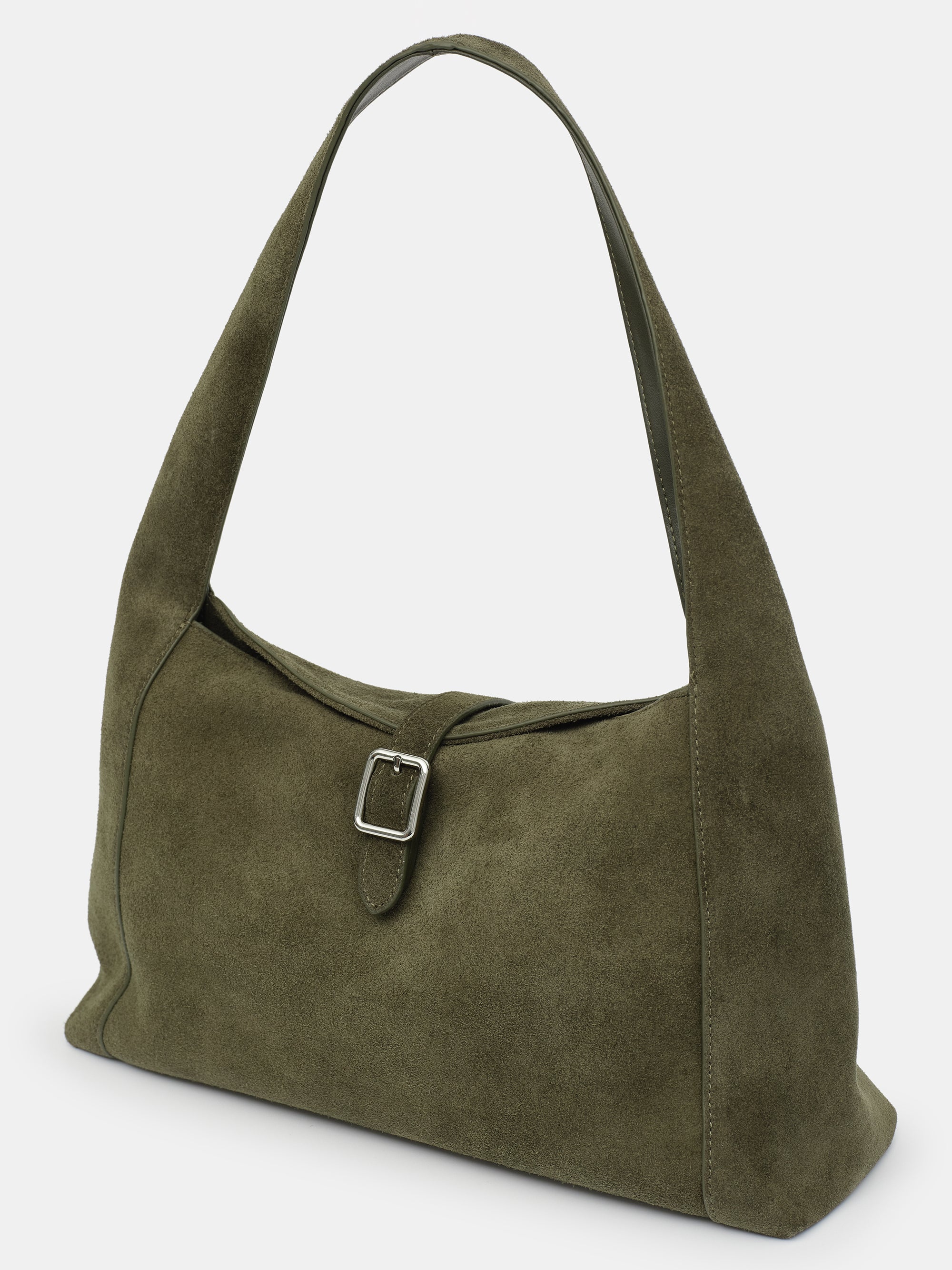 Slouchy Suede Shoulder Bag, Olive