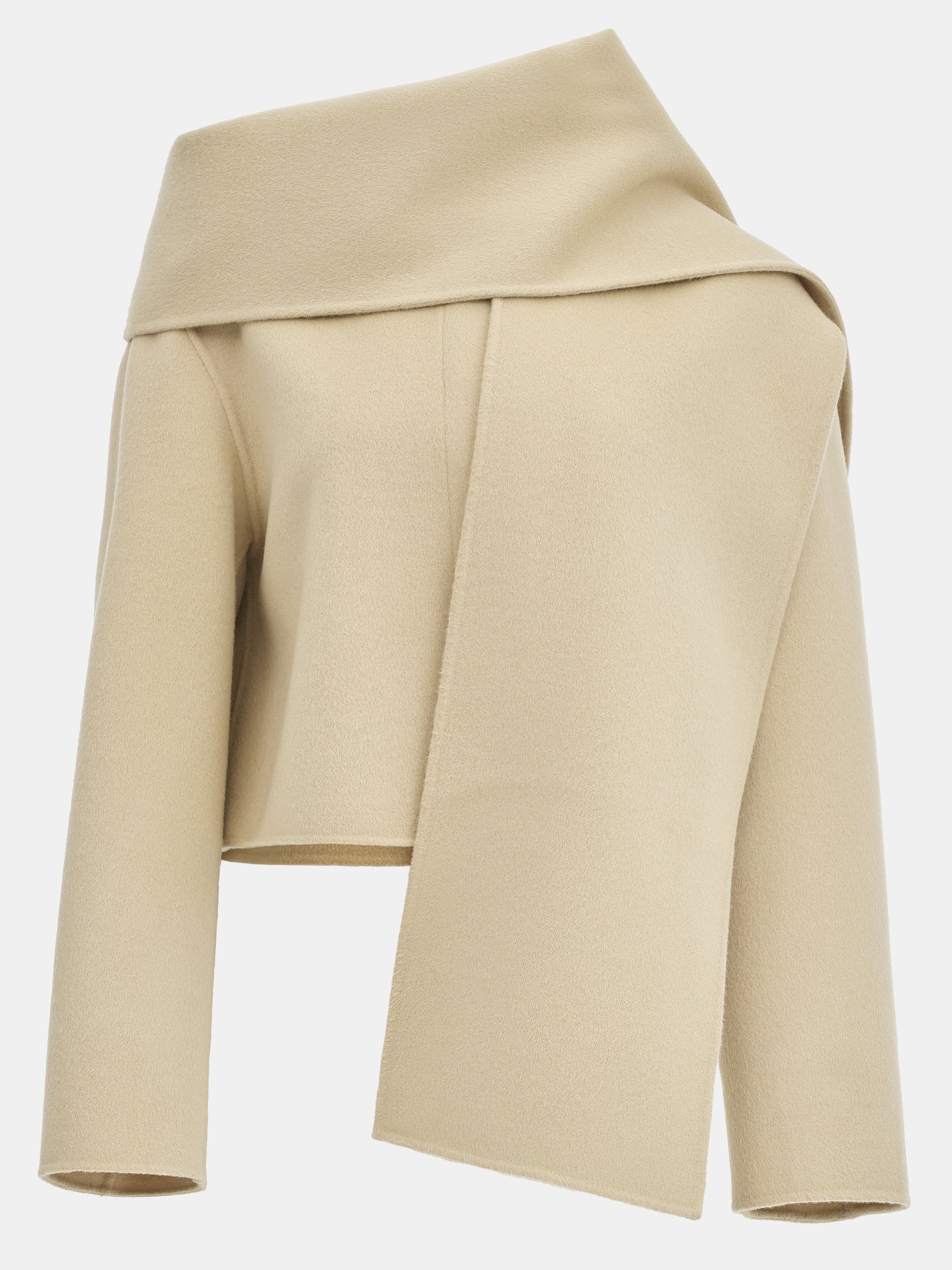 Scarf Wool Short Coat, Beige